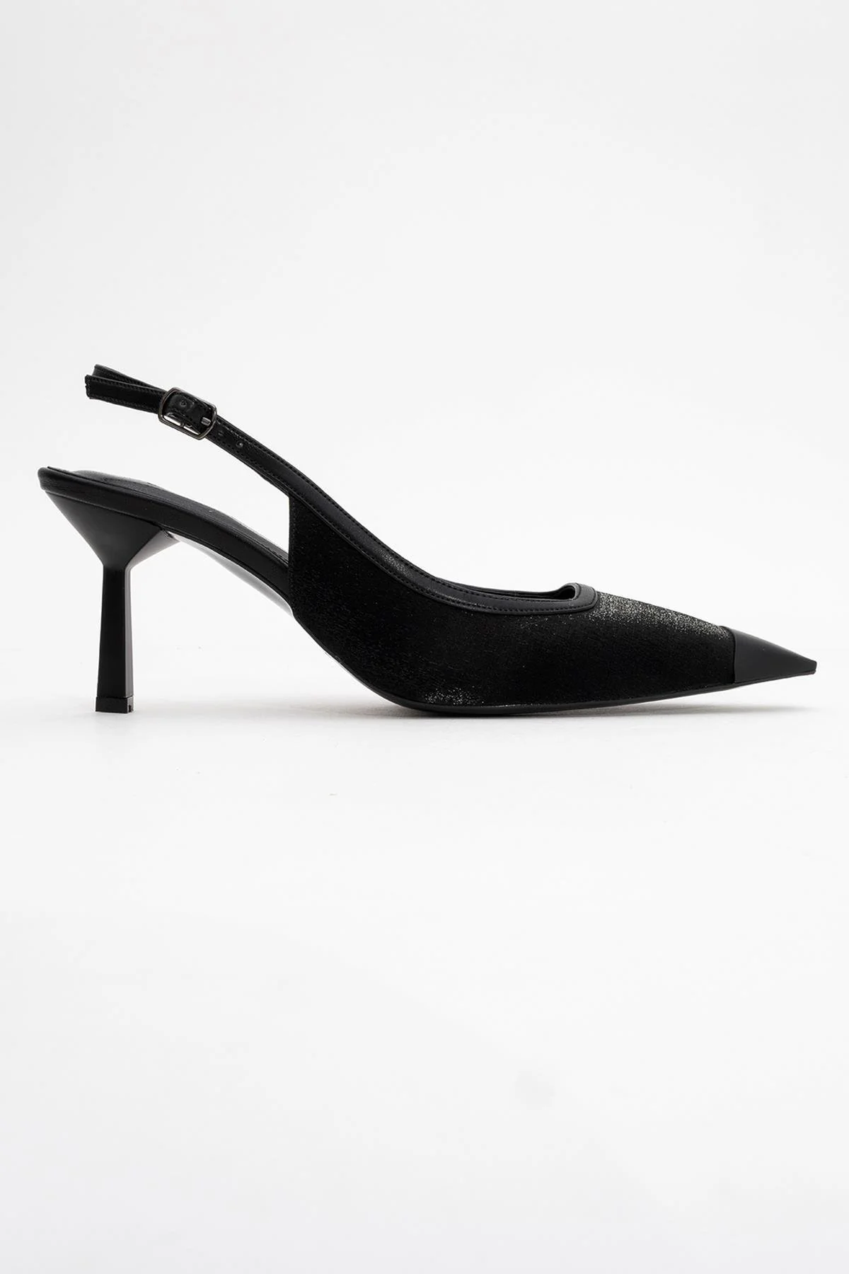 Alive - Black Satin Matte Toe Detail Heeled Shoe (Women) - Image 6