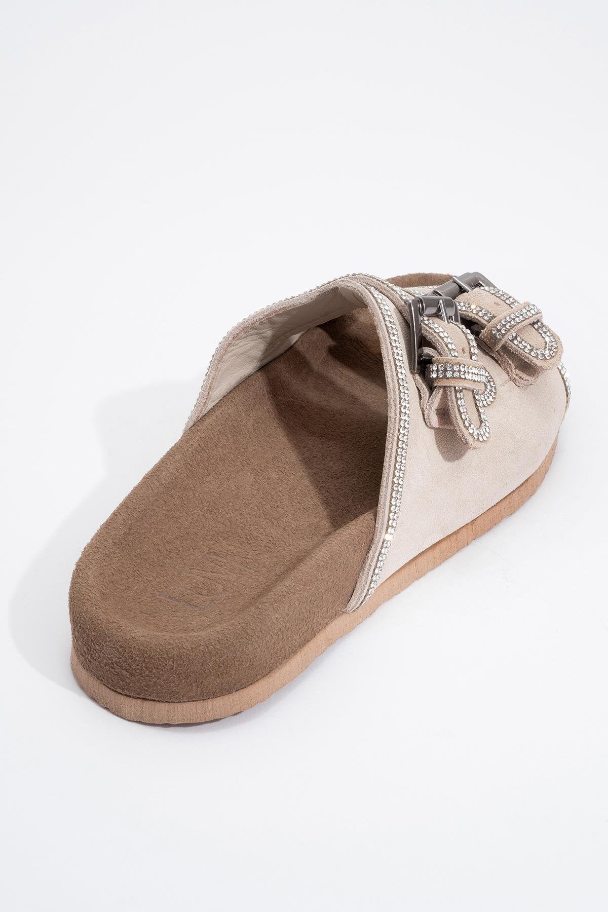 Allen - Beige Leather Rhinestone Slide Sandal (Women) - Image 4