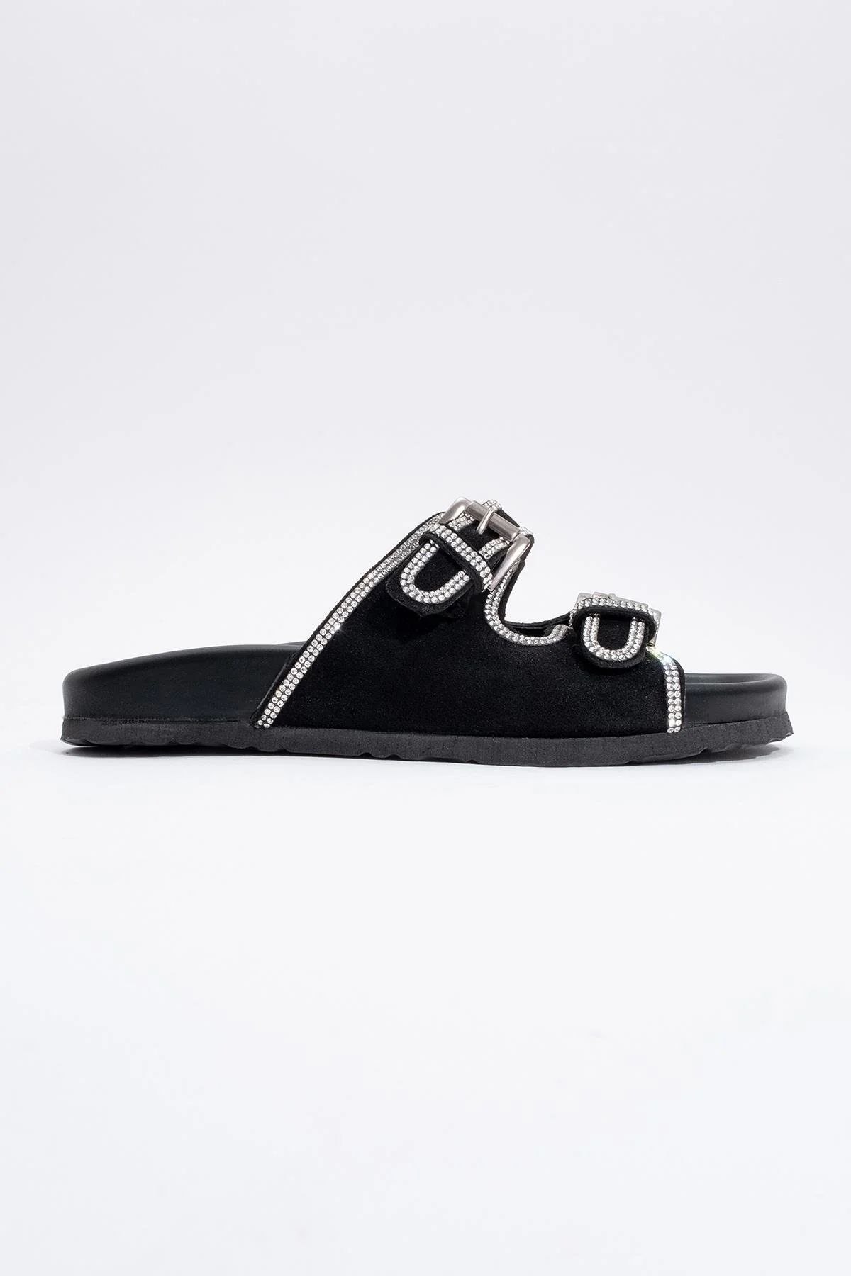 Allen - Black Leather Rhinestone Slide Sandal (Women) - Image 5