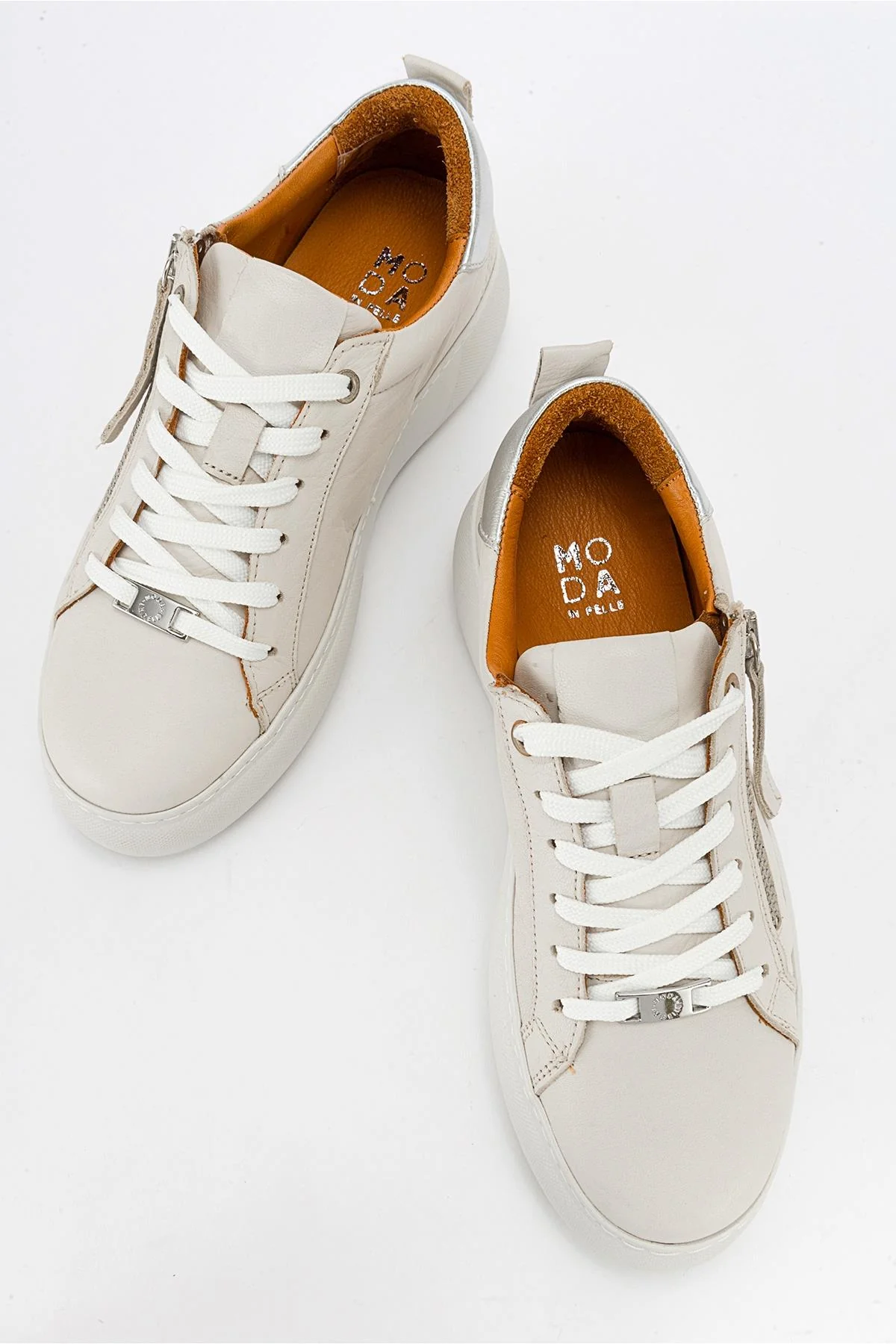 Allie - Beige Leather Zip Sneaker (Women) - Image 4