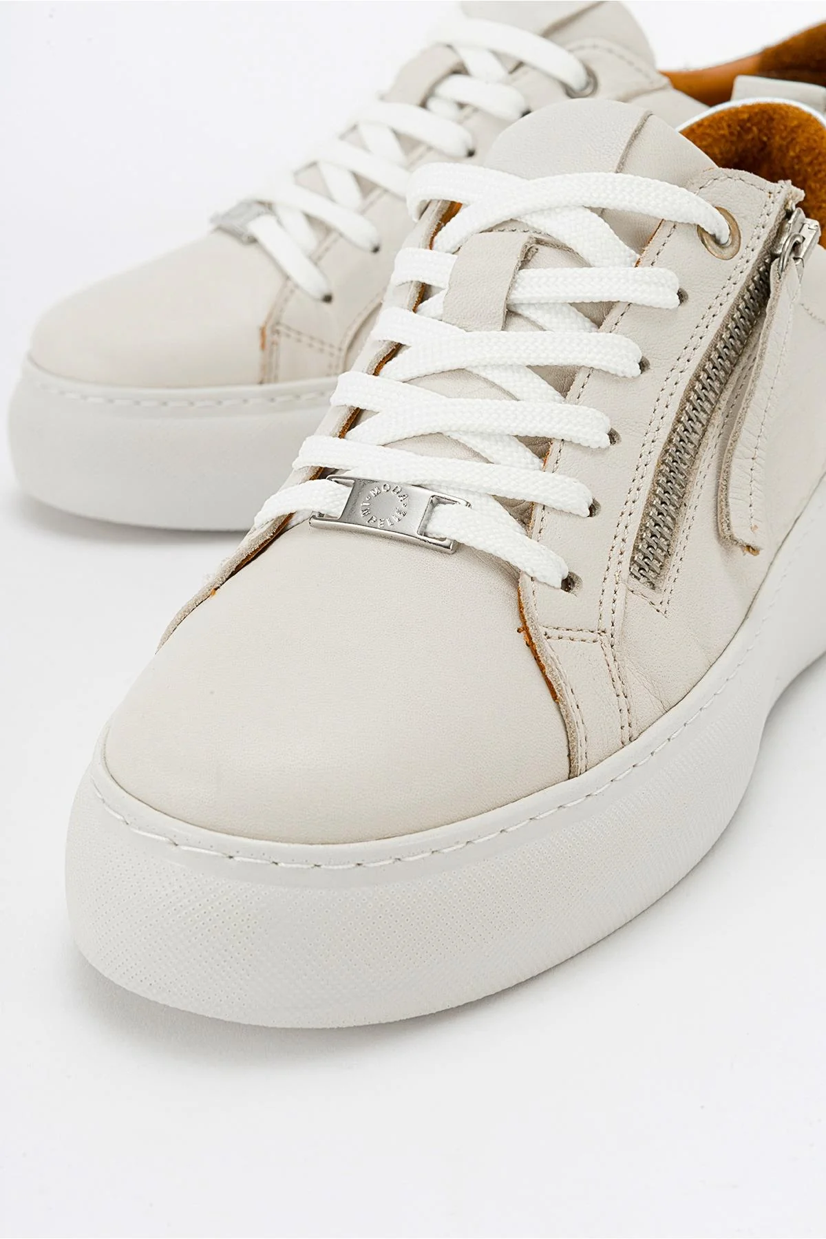 Allie - Beige Leather Zip Sneaker (Women) - Image 5