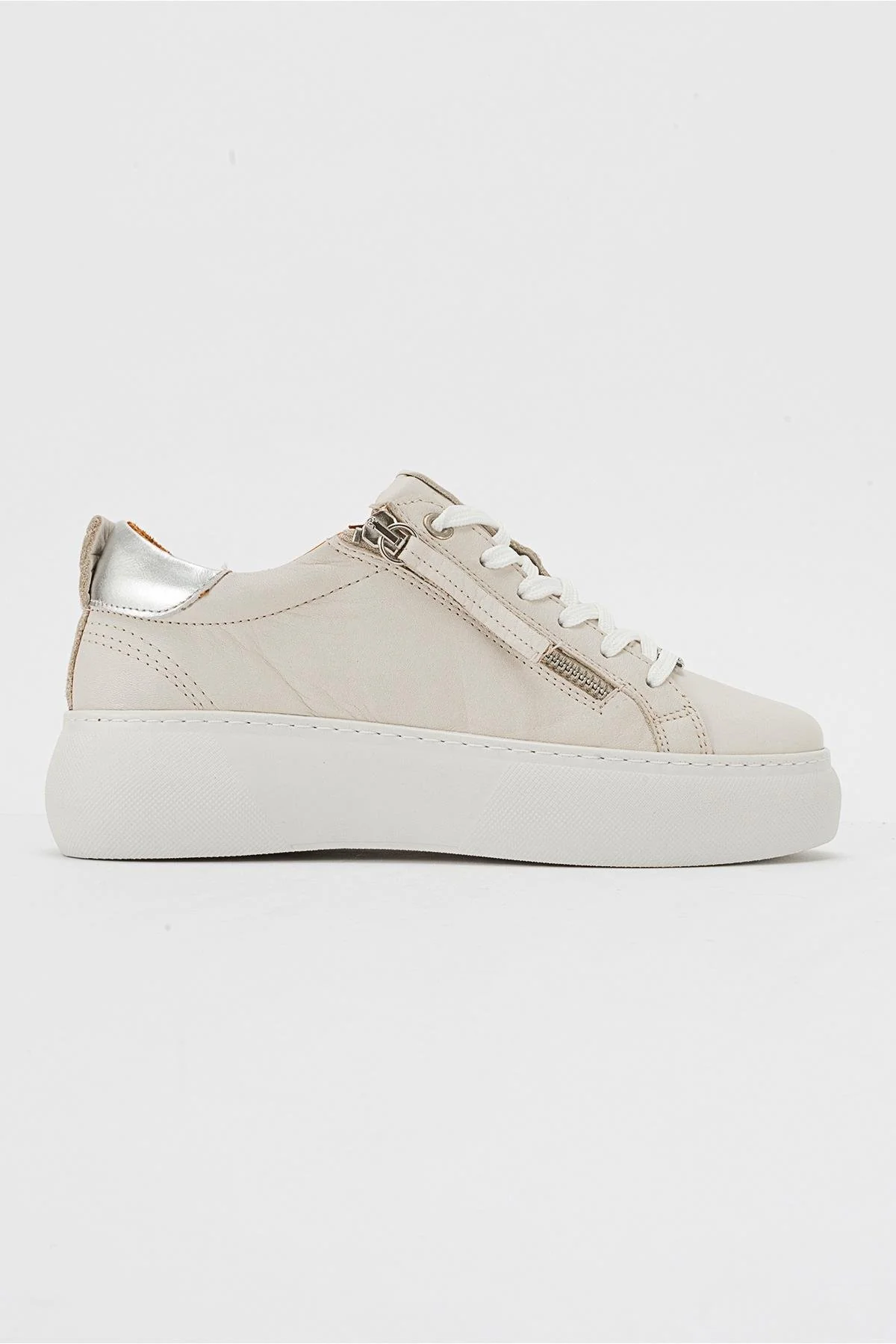 Allie - Beige Leather Zip Sneaker (Women) - Image 6