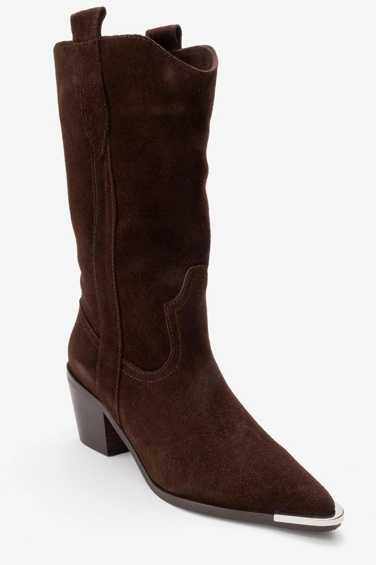 ALVI - Brown Genuine Suede Block Heel Western Boot (Women) - Image 3