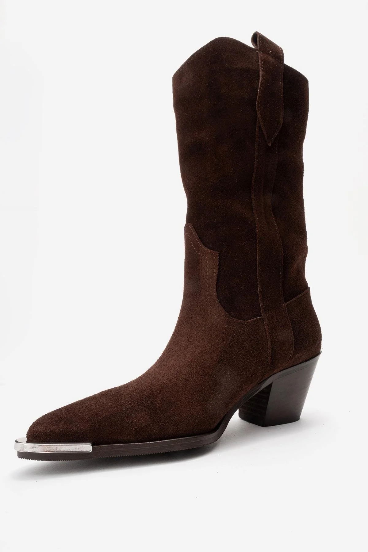 ALVI - Brown Genuine Suede Block Heel Western Boot (Women) - Image 4