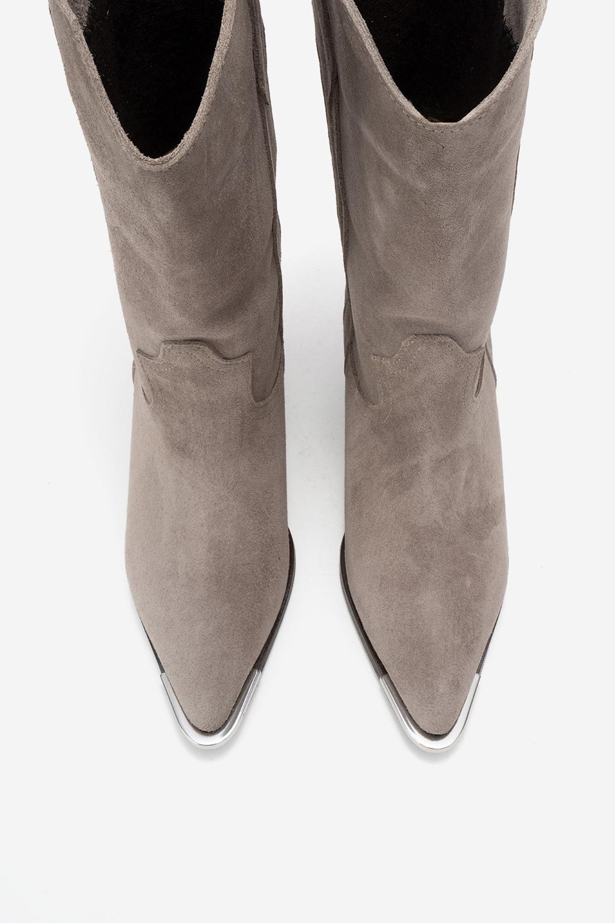 Alvi - Taupe Suede Genuine Leather Western Boot (Women) - Image 2