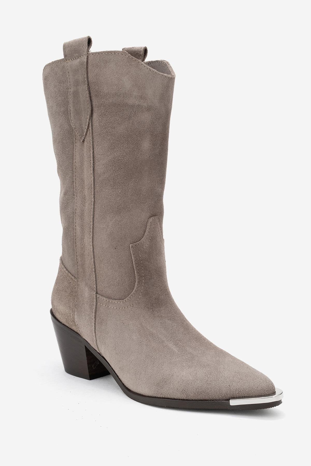 Alvi - Taupe Suede Genuine Leather Western Boot (Women) - Image 3