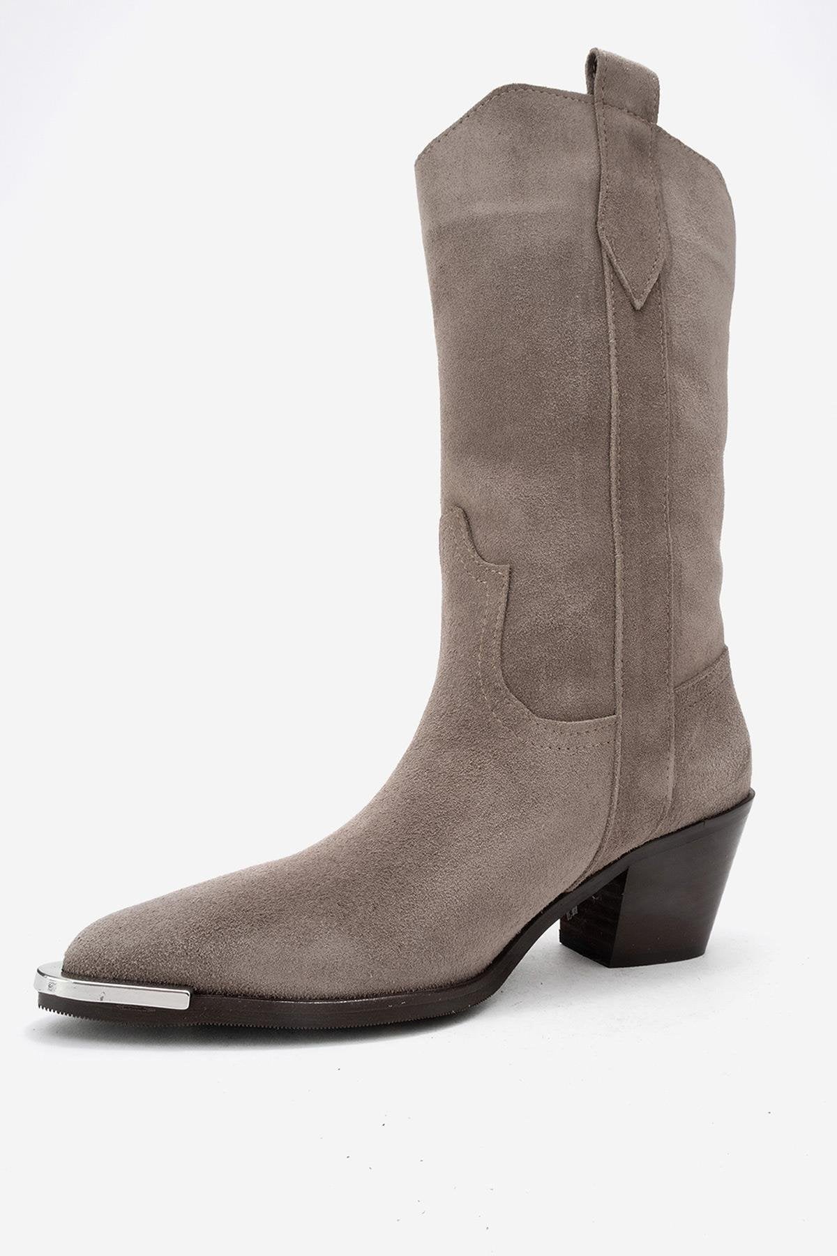 Alvi - Taupe Suede Genuine Leather Western Boot (Women) - Image 4