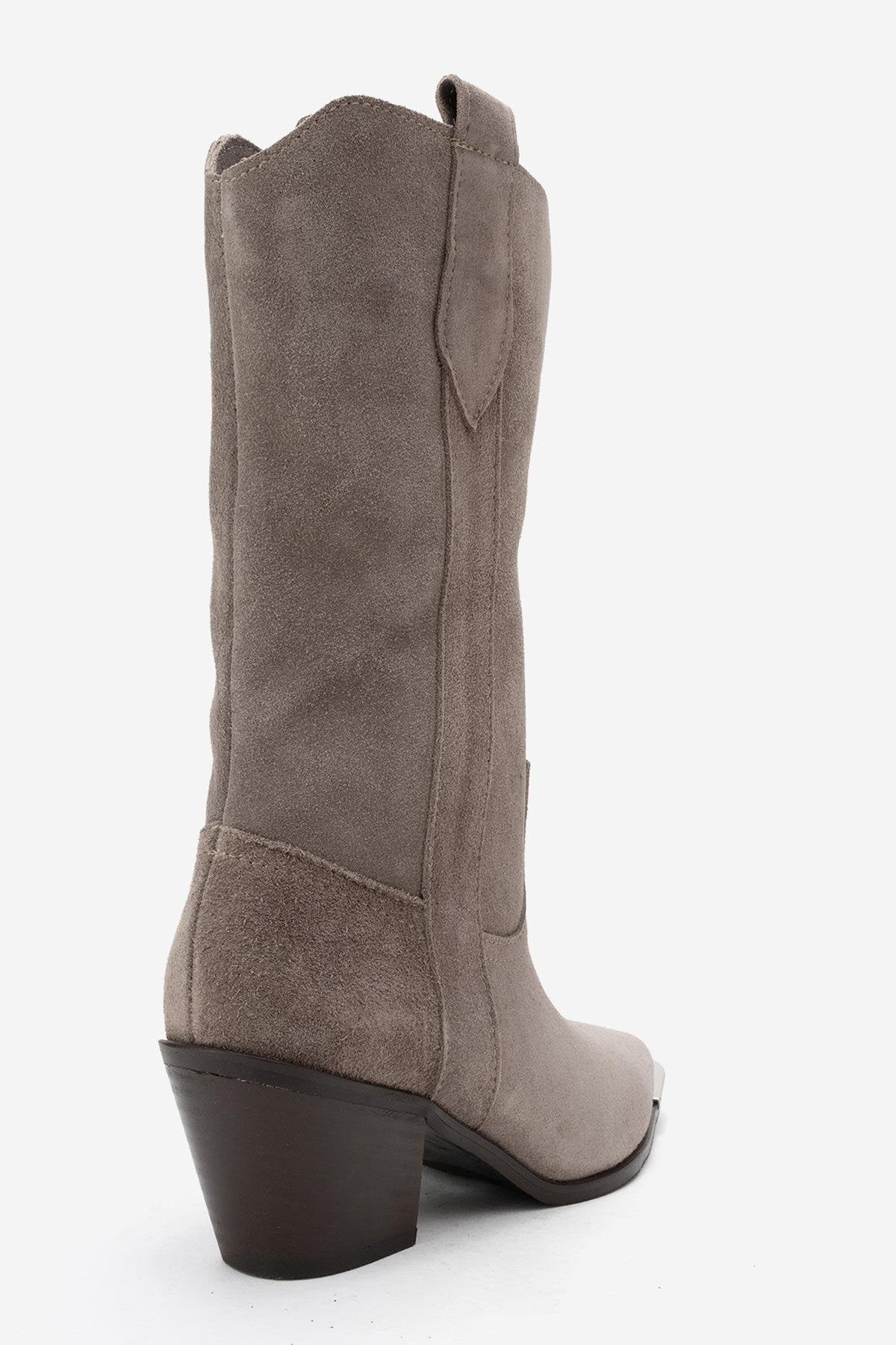 Alvi - Taupe Suede Genuine Leather Western Boot (Women) - Image 5