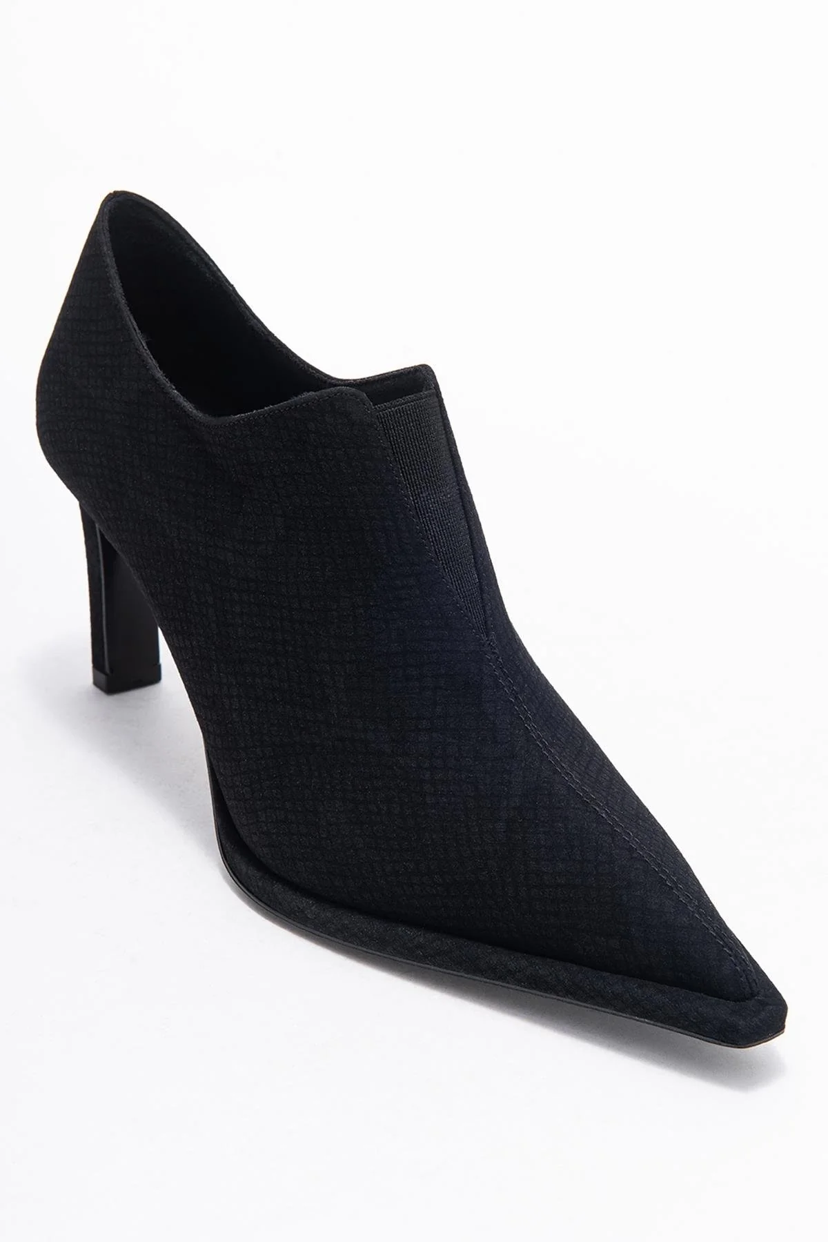 Alya - Black Patterned Elastic Ankle Stiletto Pump (Women) - Image 3