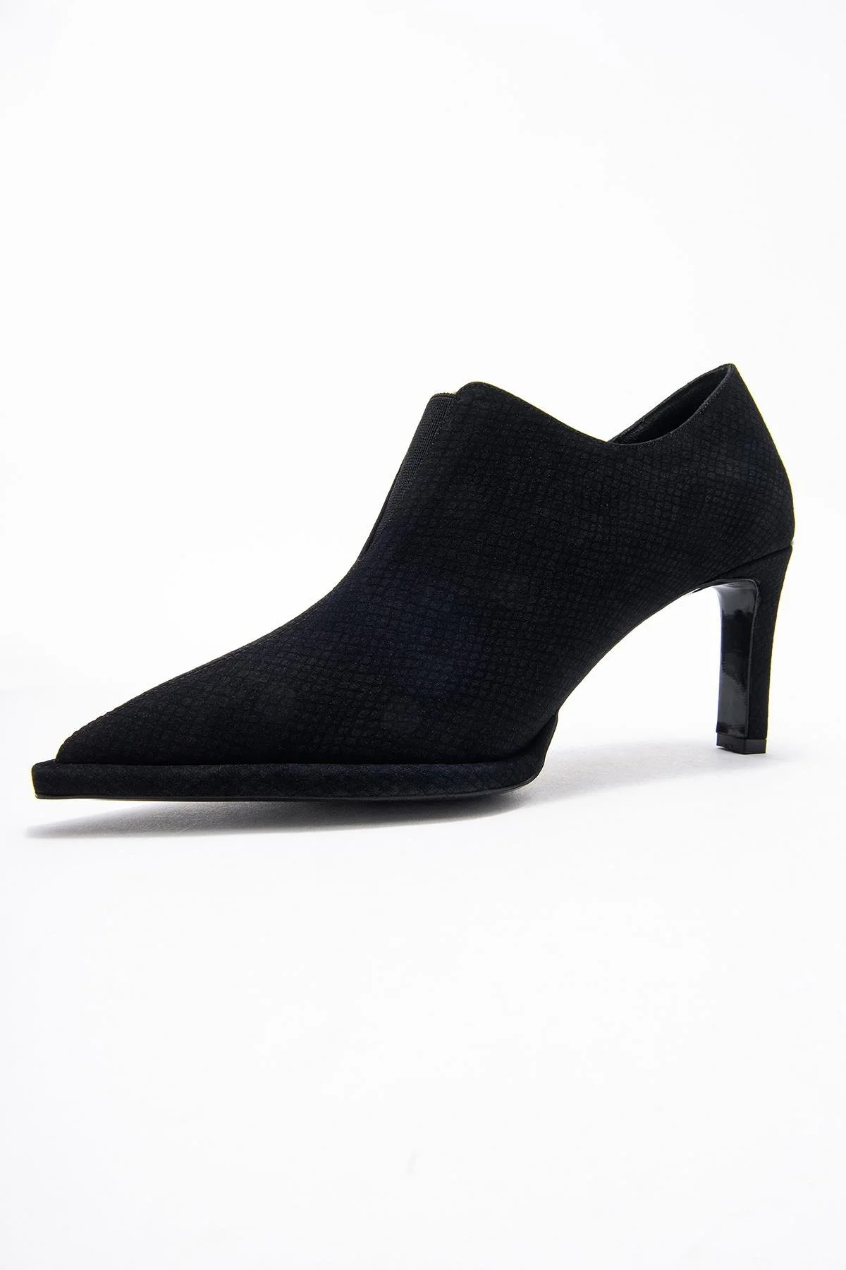 Alya - Black Patterned Elastic Ankle Stiletto Pump (Women) - Image 4