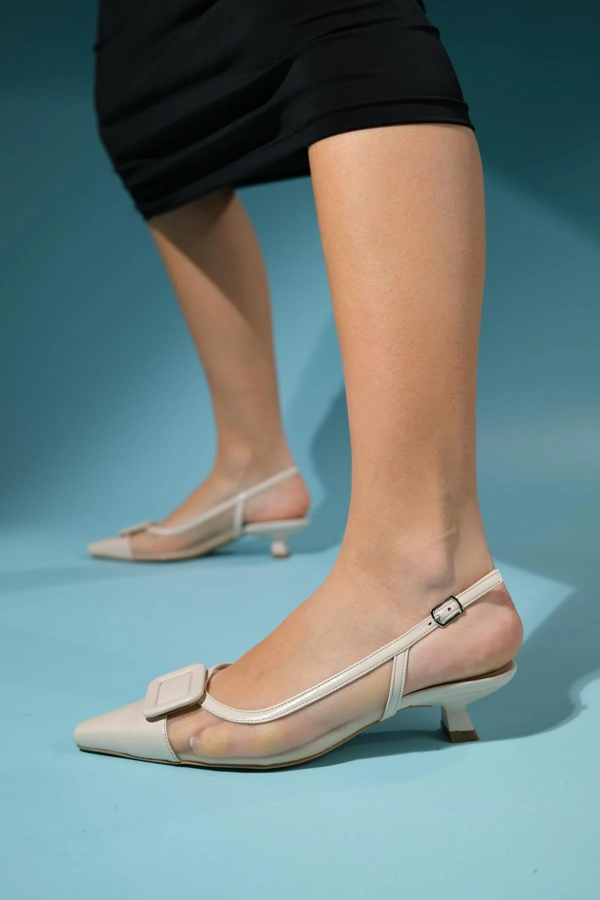 Amora - Beige Buckled Low-Heeled Shoe (Women) - Image 2