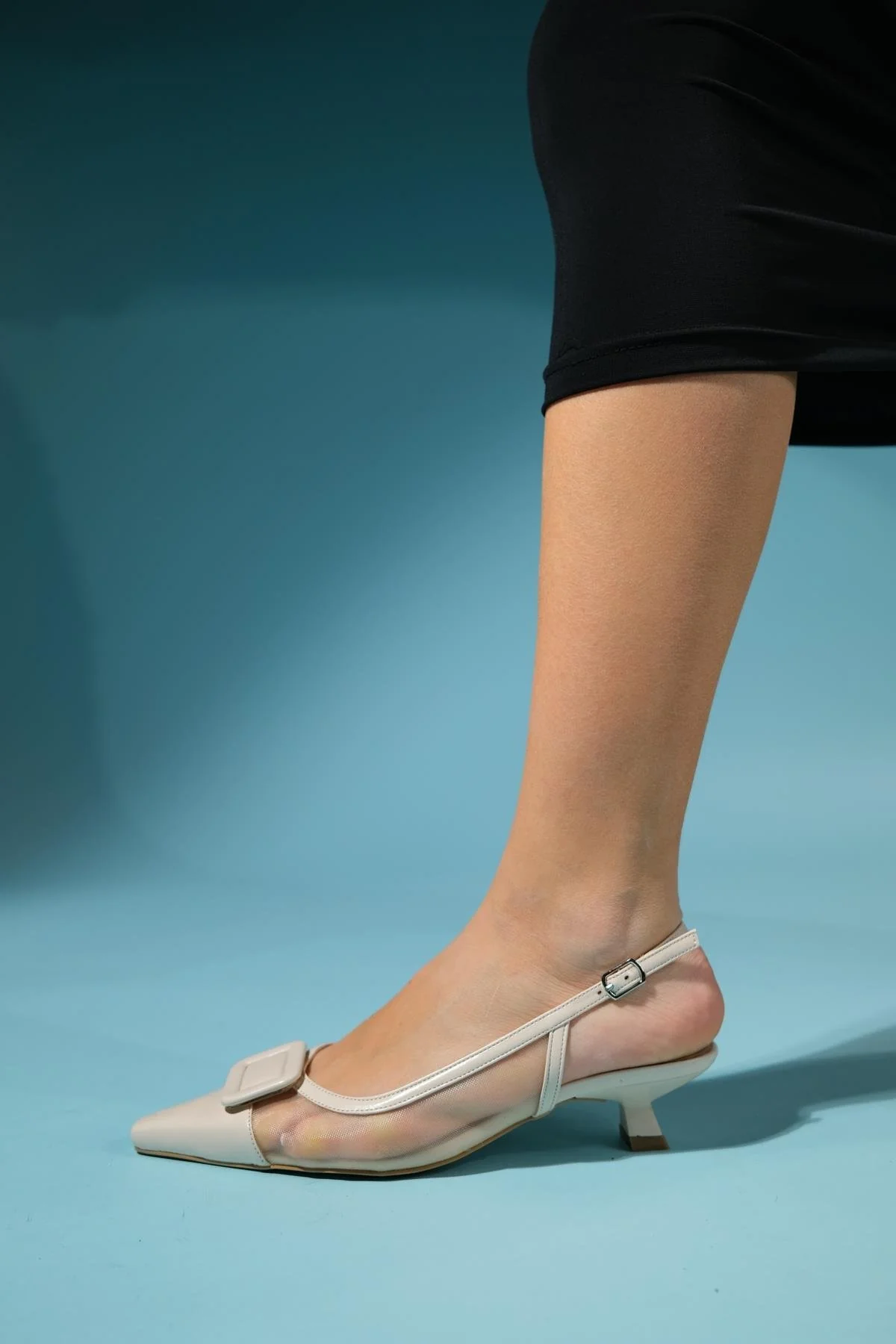 Amora - Beige Buckled Low-Heeled Shoe (Women) - Image 4