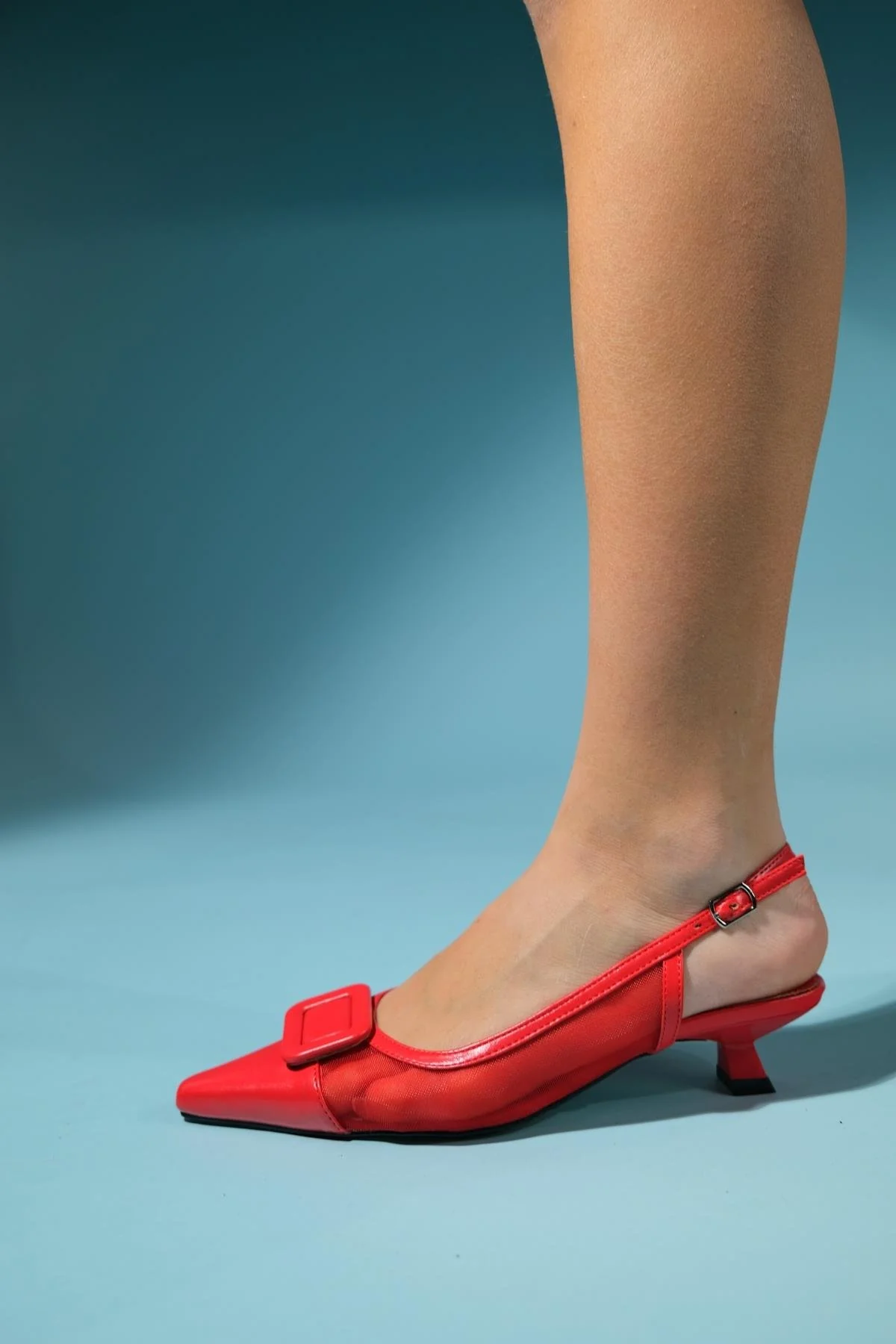 Amora - Red Buckled Low-Heeled Shoe (Women) - Image 5