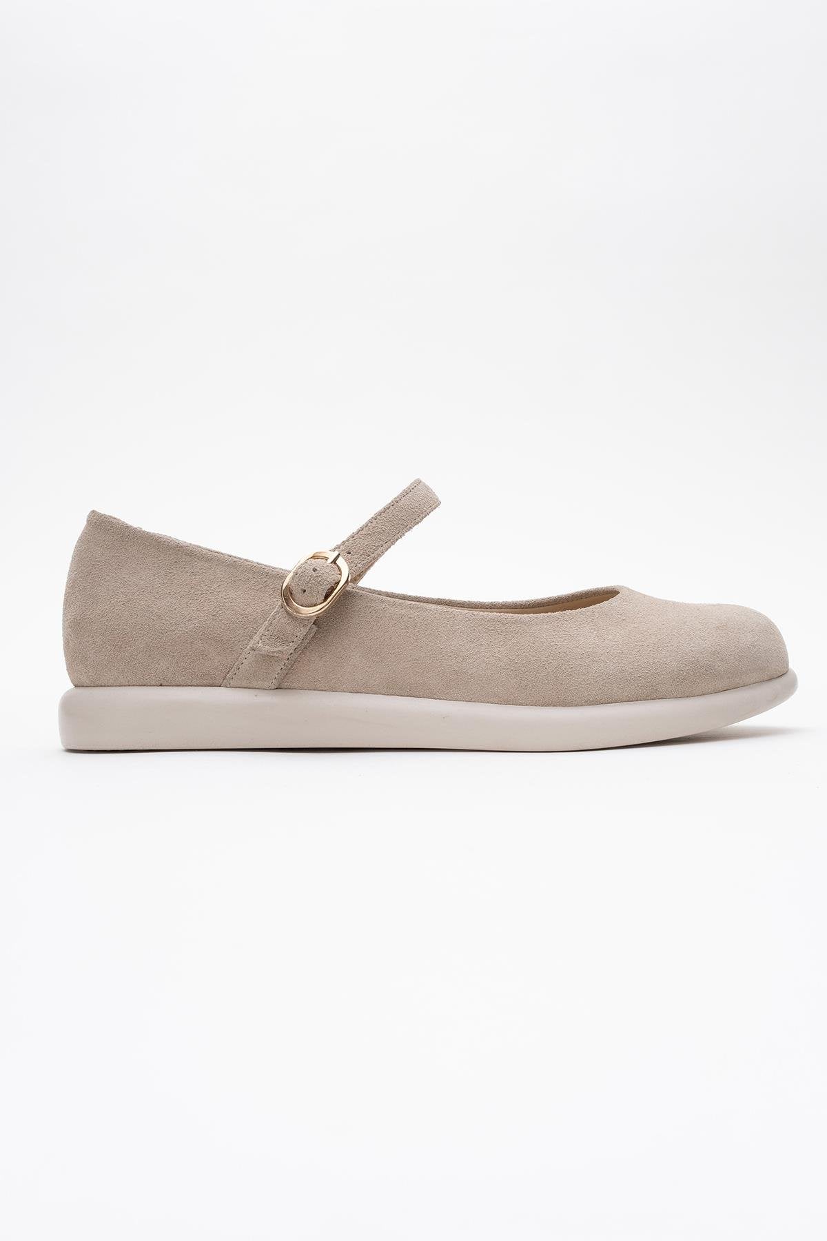 ANISA Beige Suede Leather Strap Flat (Women) - Image 6