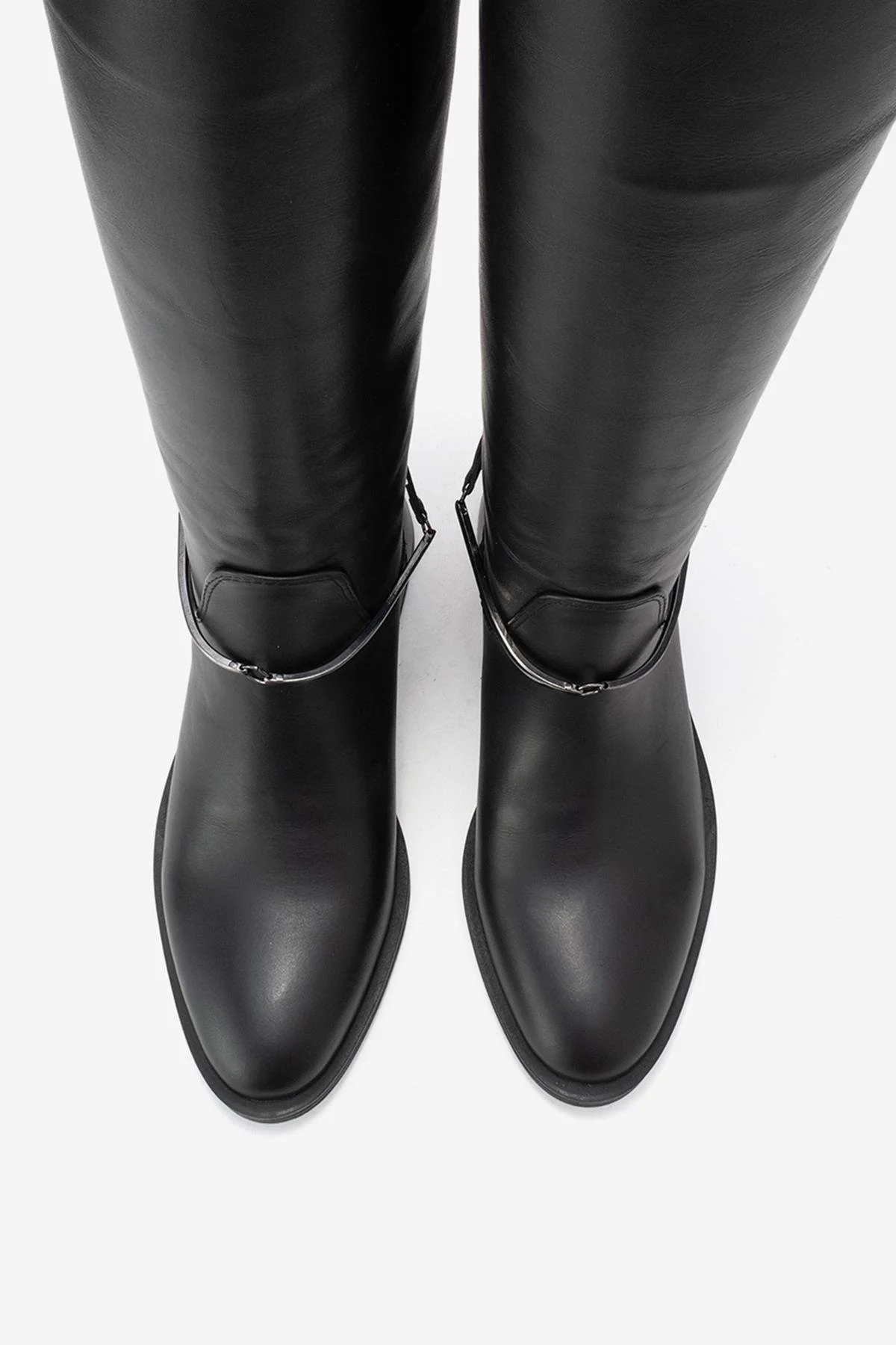 ANSEL - Black Genuine Leather Flat Heel Knee-High Boot (Women) - Image 2
