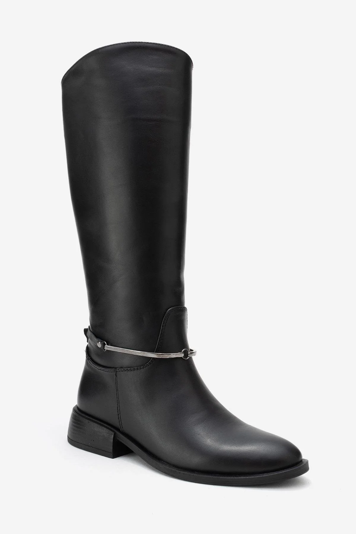 ANSEL - Black Genuine Leather Flat Heel Knee-High Boot (Women) - Image 3