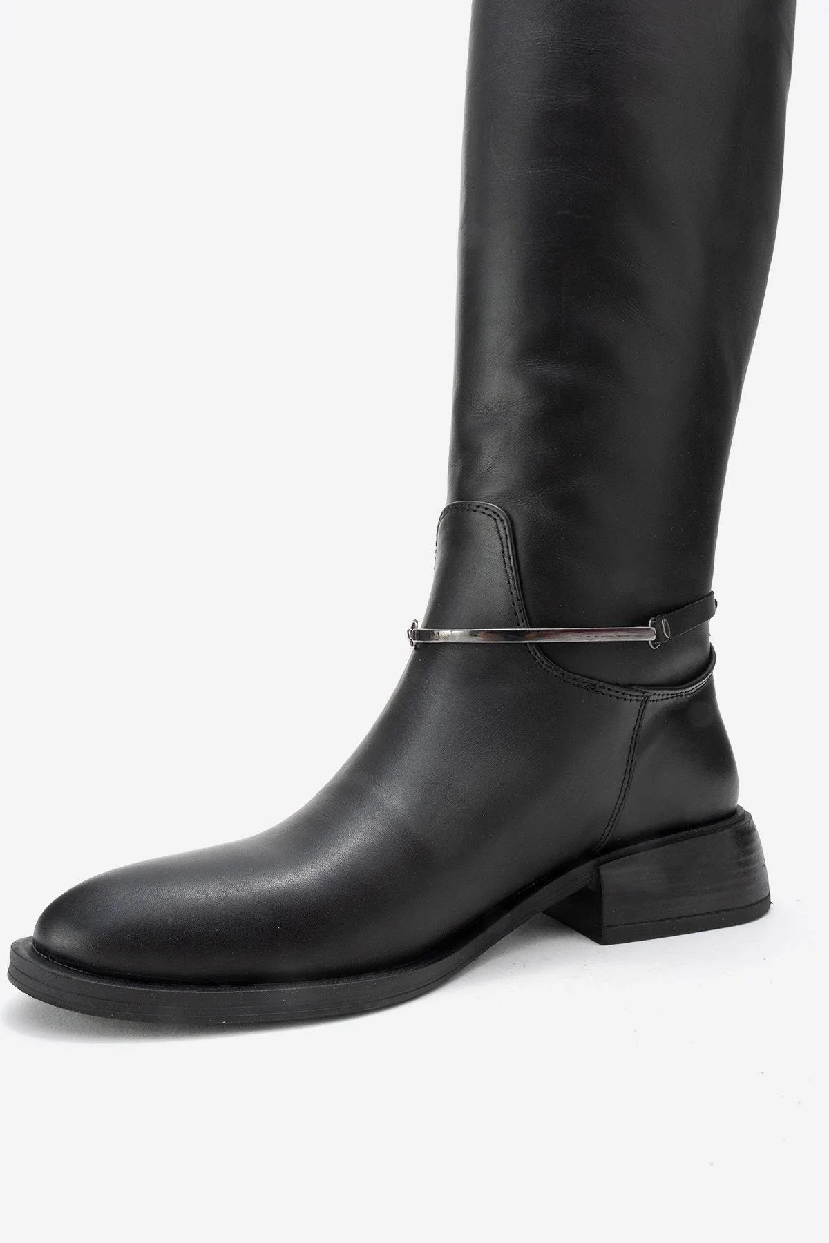 ANSEL - Black Genuine Leather Flat Heel Knee-High Boot (Women) - Image 4