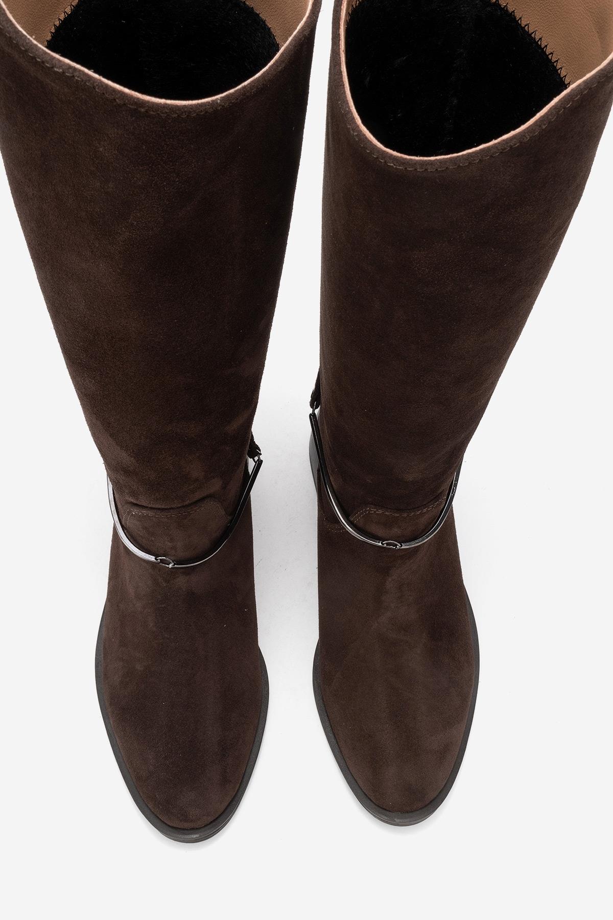 Ansel - Brown Suede Genuine Leather Ankle-Strap Riding Boot (Women) - Image 2