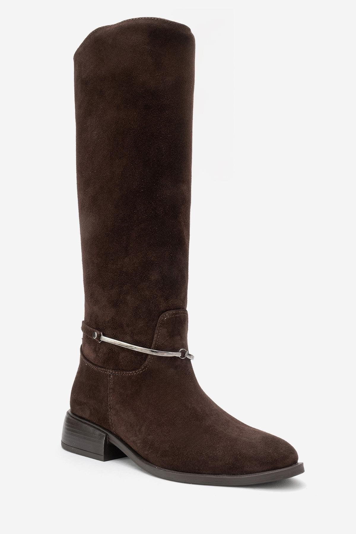 Ansel - Brown Suede Genuine Leather Ankle-Strap Riding Boot (Women) - Image 3