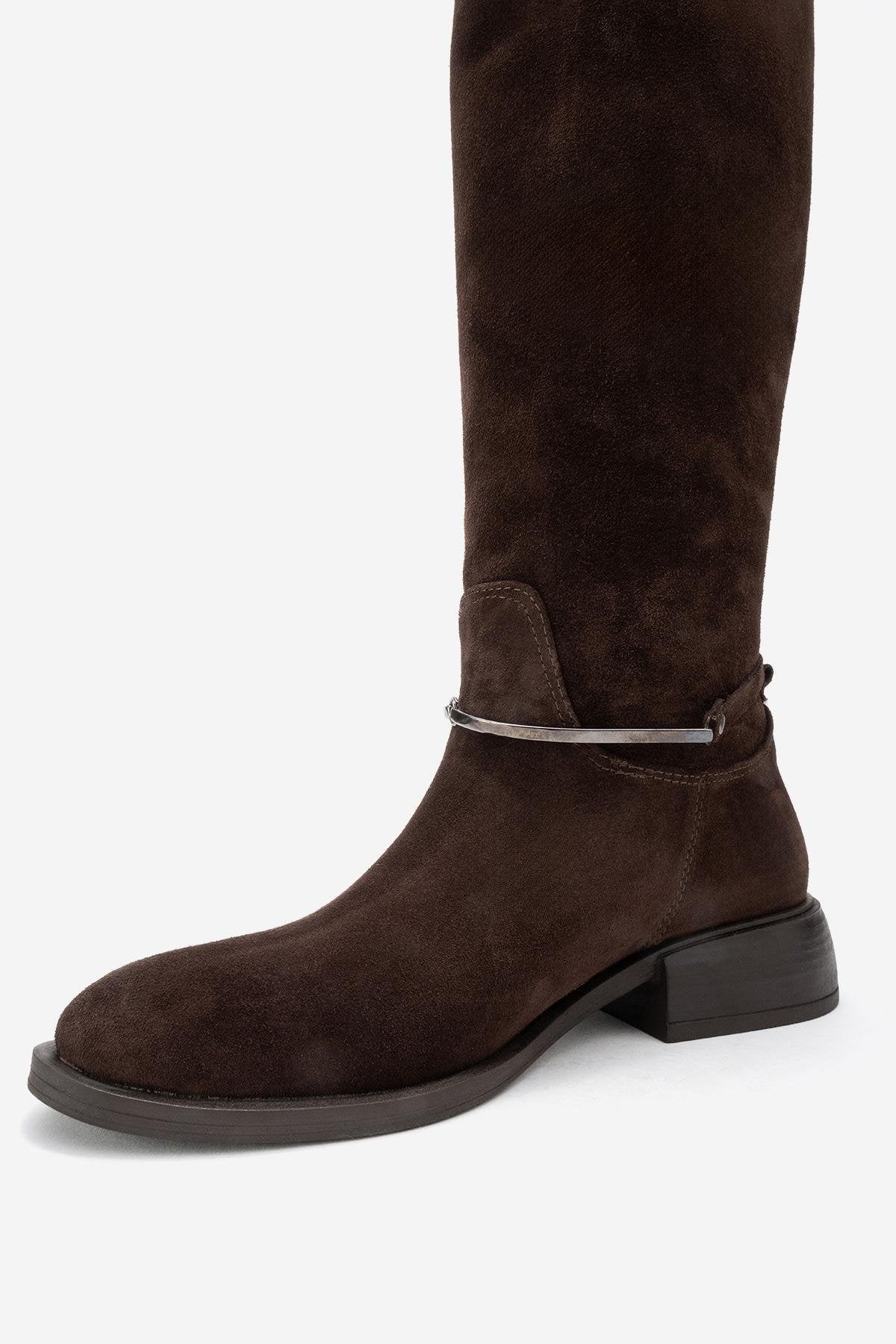 Ansel - Brown Suede Genuine Leather Ankle-Strap Riding Boot (Women) - Image 4