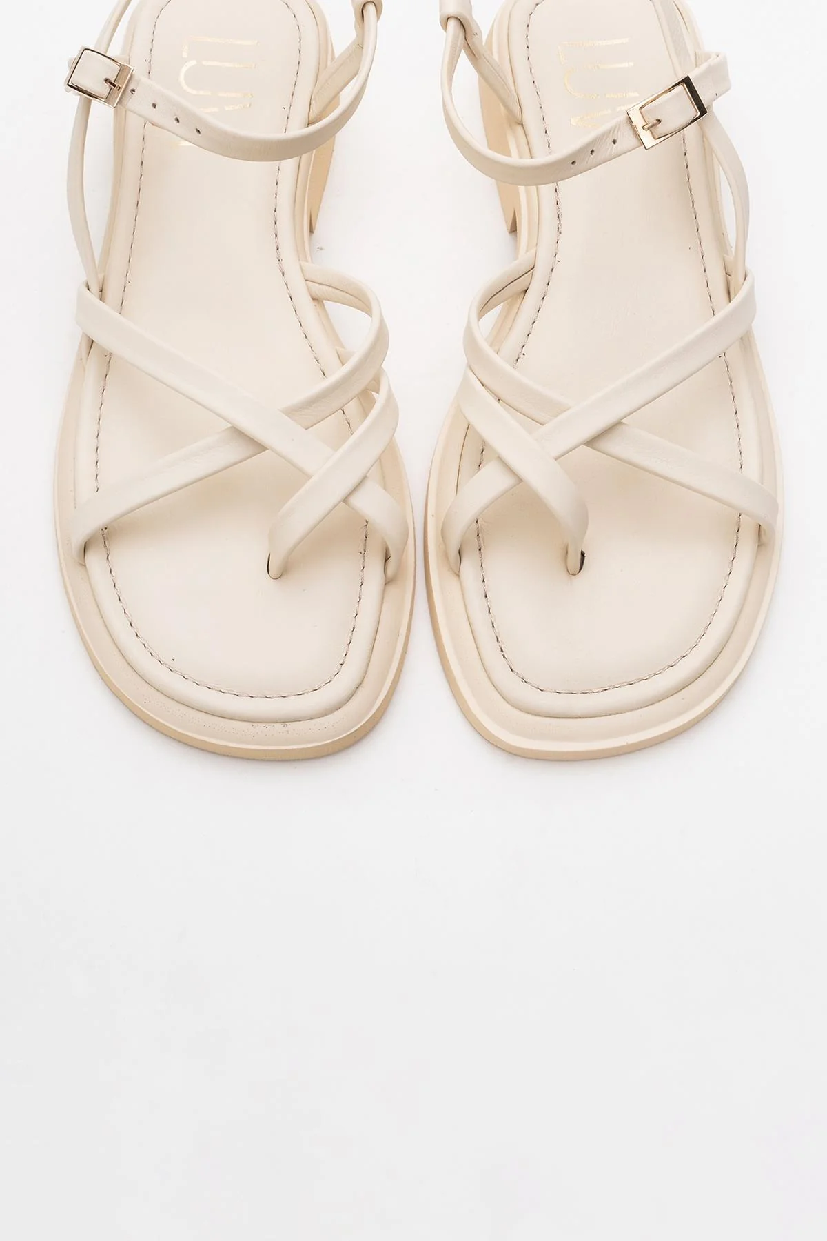 Antas - Beige Leather Sandals (Women) - Image 2