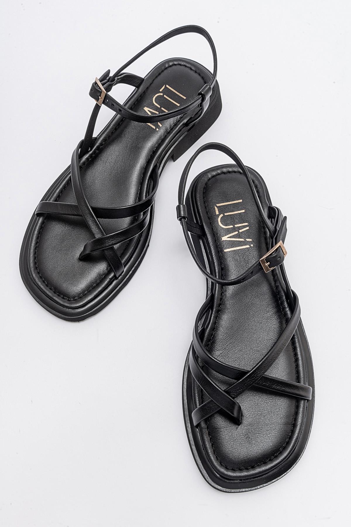 Antas - Black Leather Sandals (Women) - Image 2