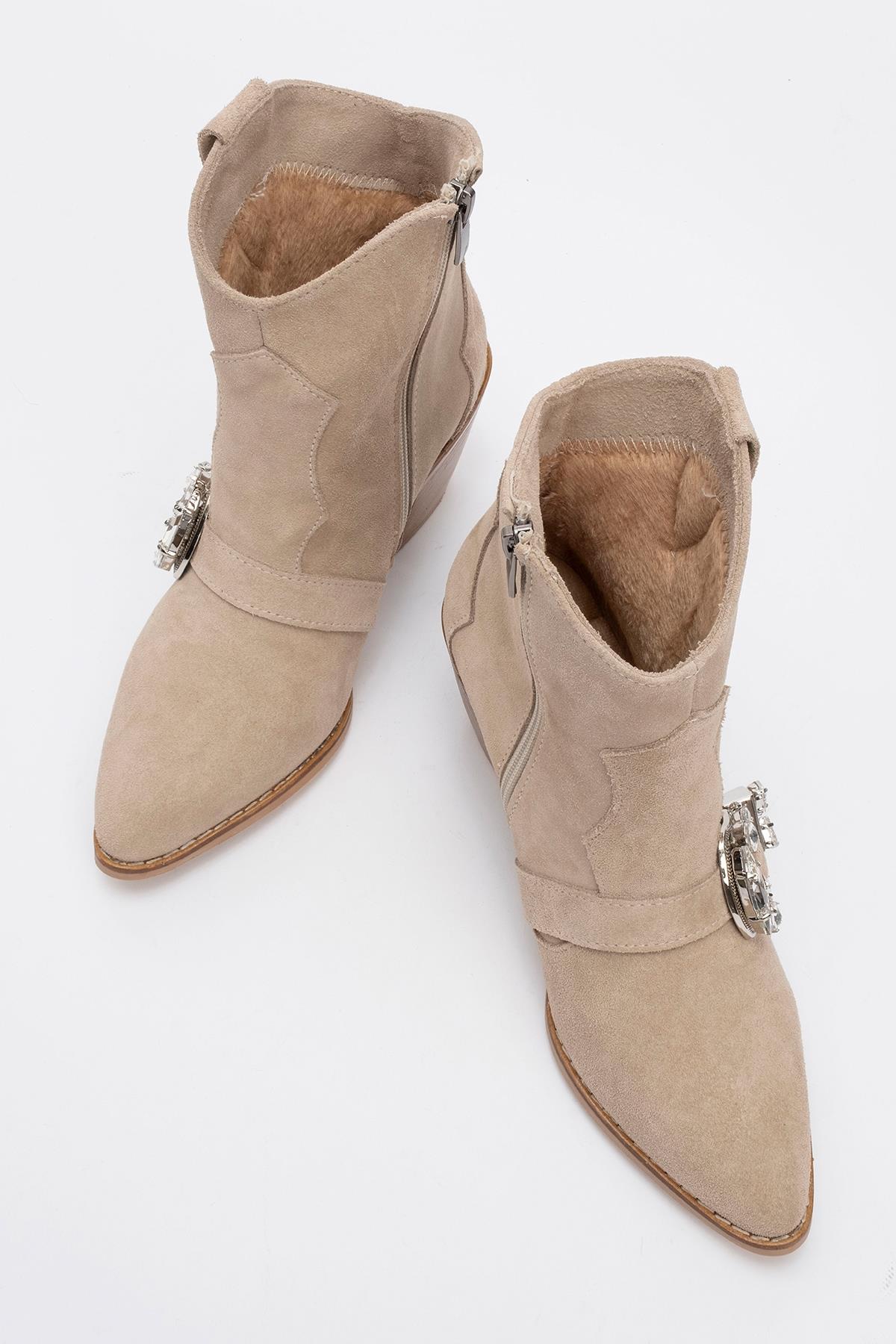 Any Beige Leather Jeweled Boot (Women) - Image 2
