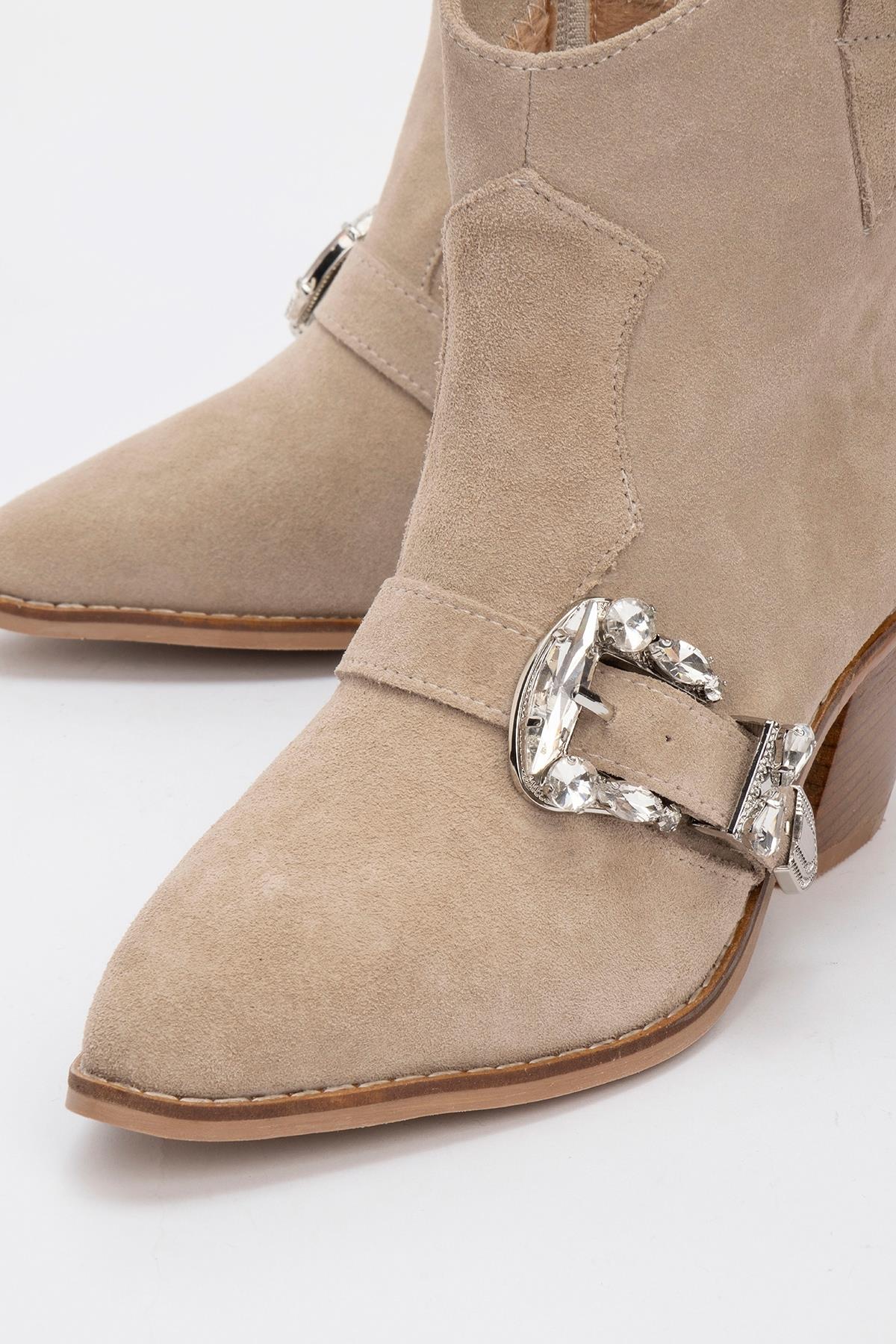 Any Beige Leather Jeweled Boot (Women) - Image 3