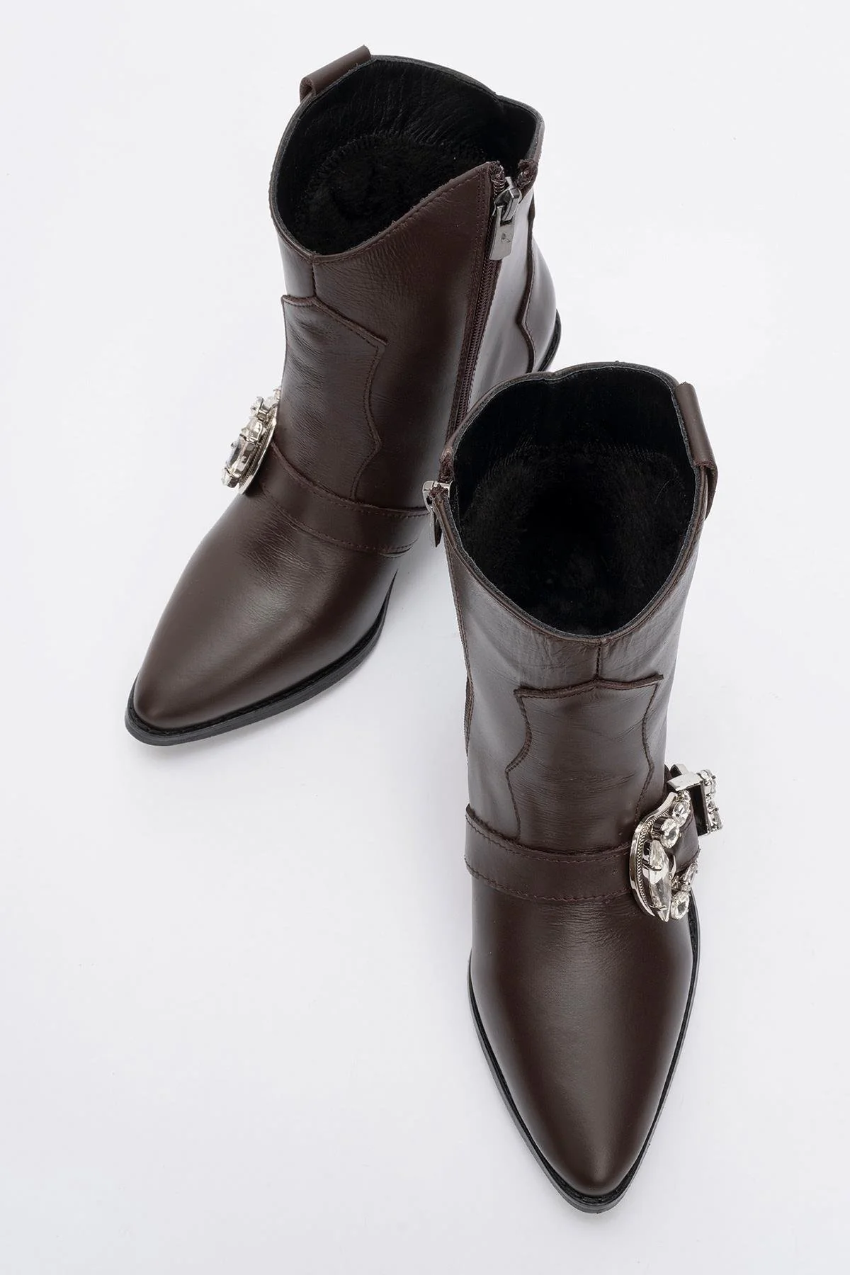 Any Brown Leather Jeweled Boot (Women) - Image 2
