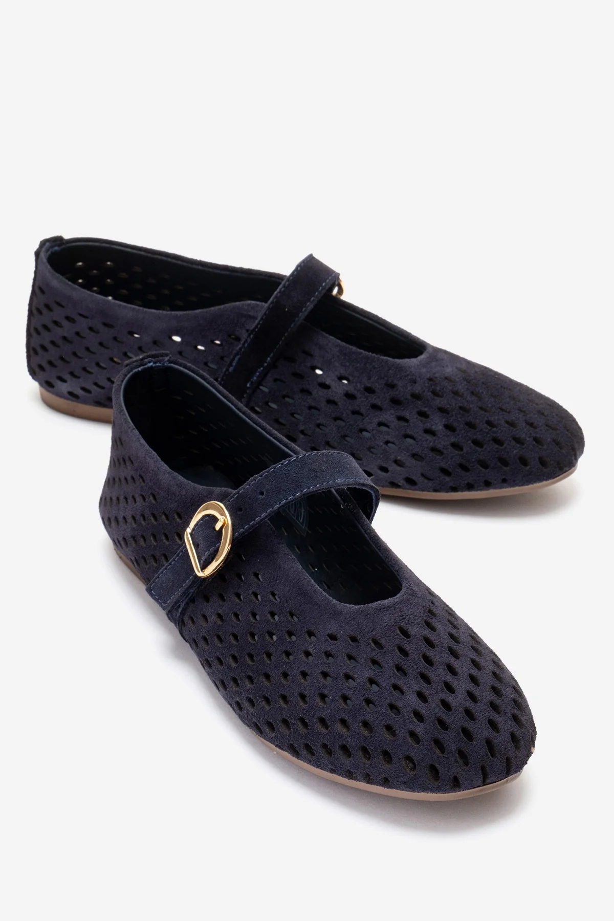 ARİAN - Navy Genuine Suede Leather Ballet Flat (Women)