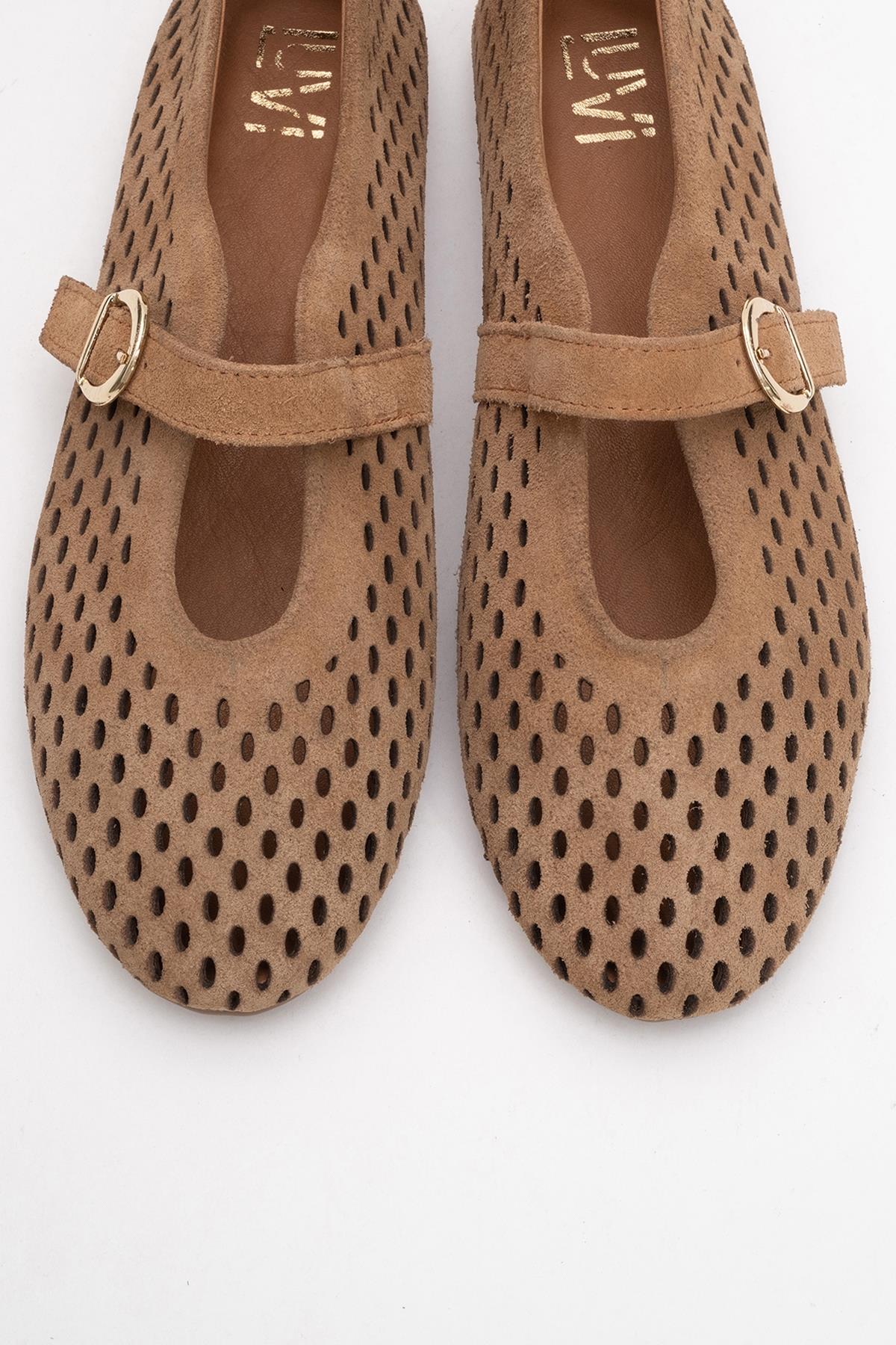 Arian Cognac Brown Suede Leather Ballet Flat (Women) - Image 2