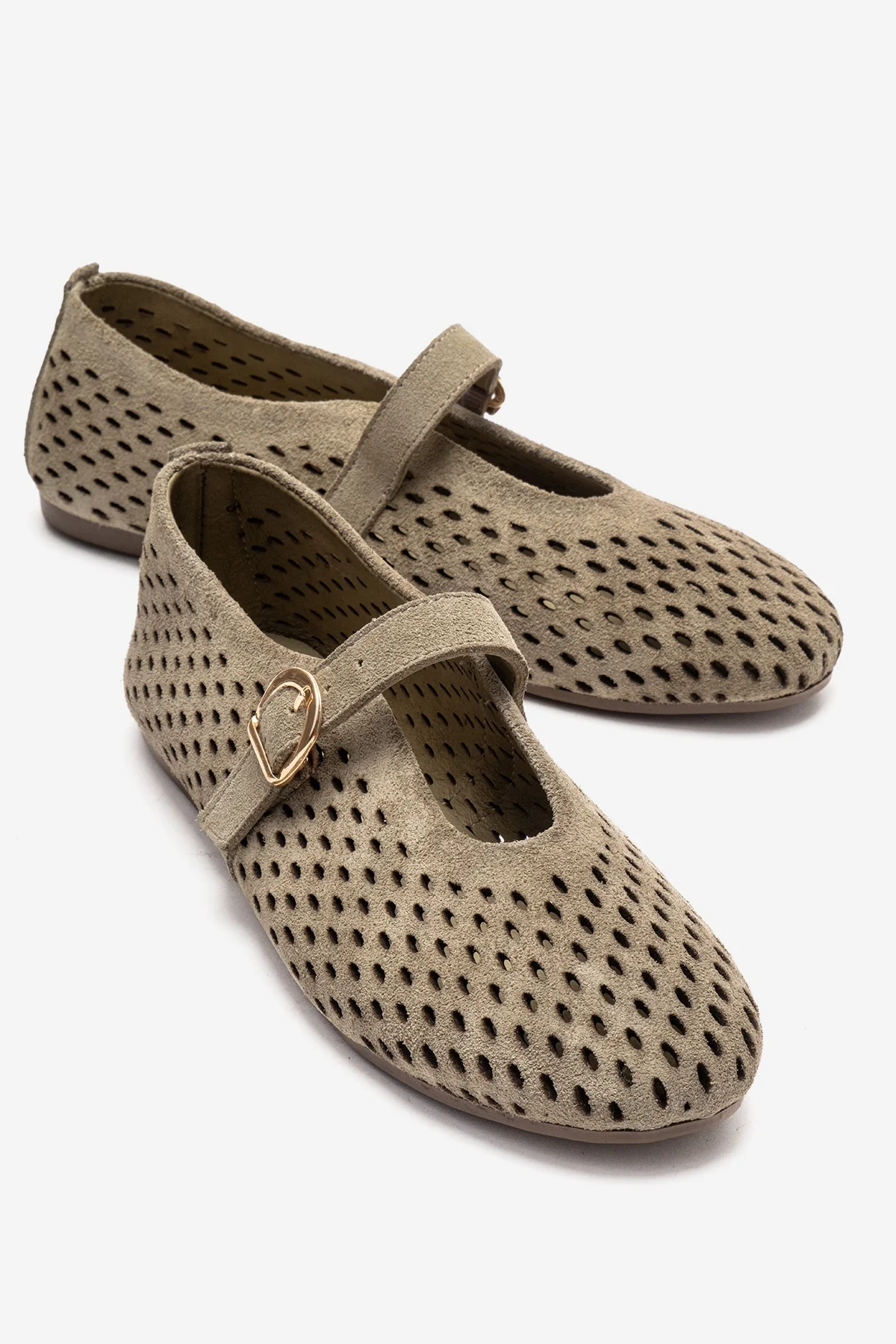 ARIAN - Green Suede Genuine Leather Ballet Flat (Women)