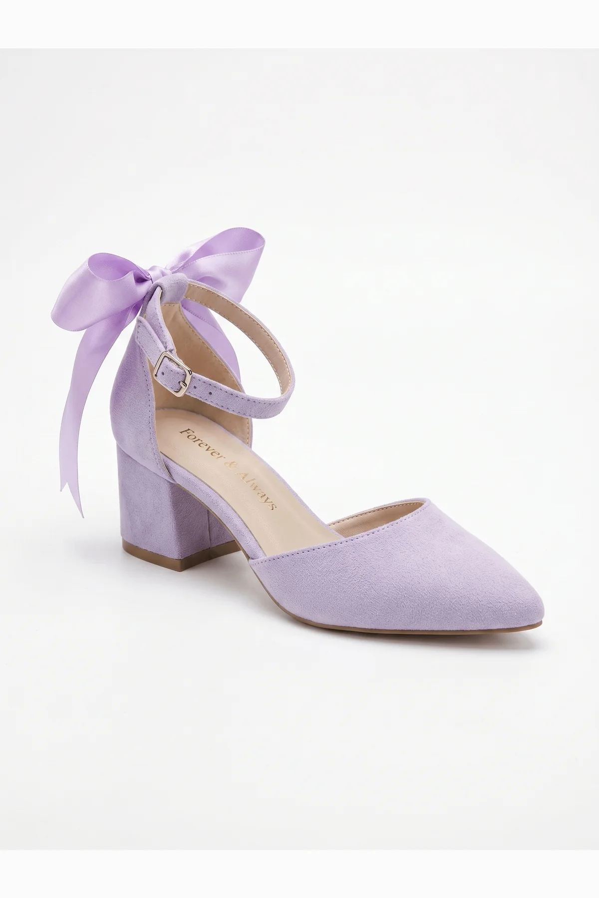 Arielle Lilac Suede Bow Ankle Strap Block Heel Sandal