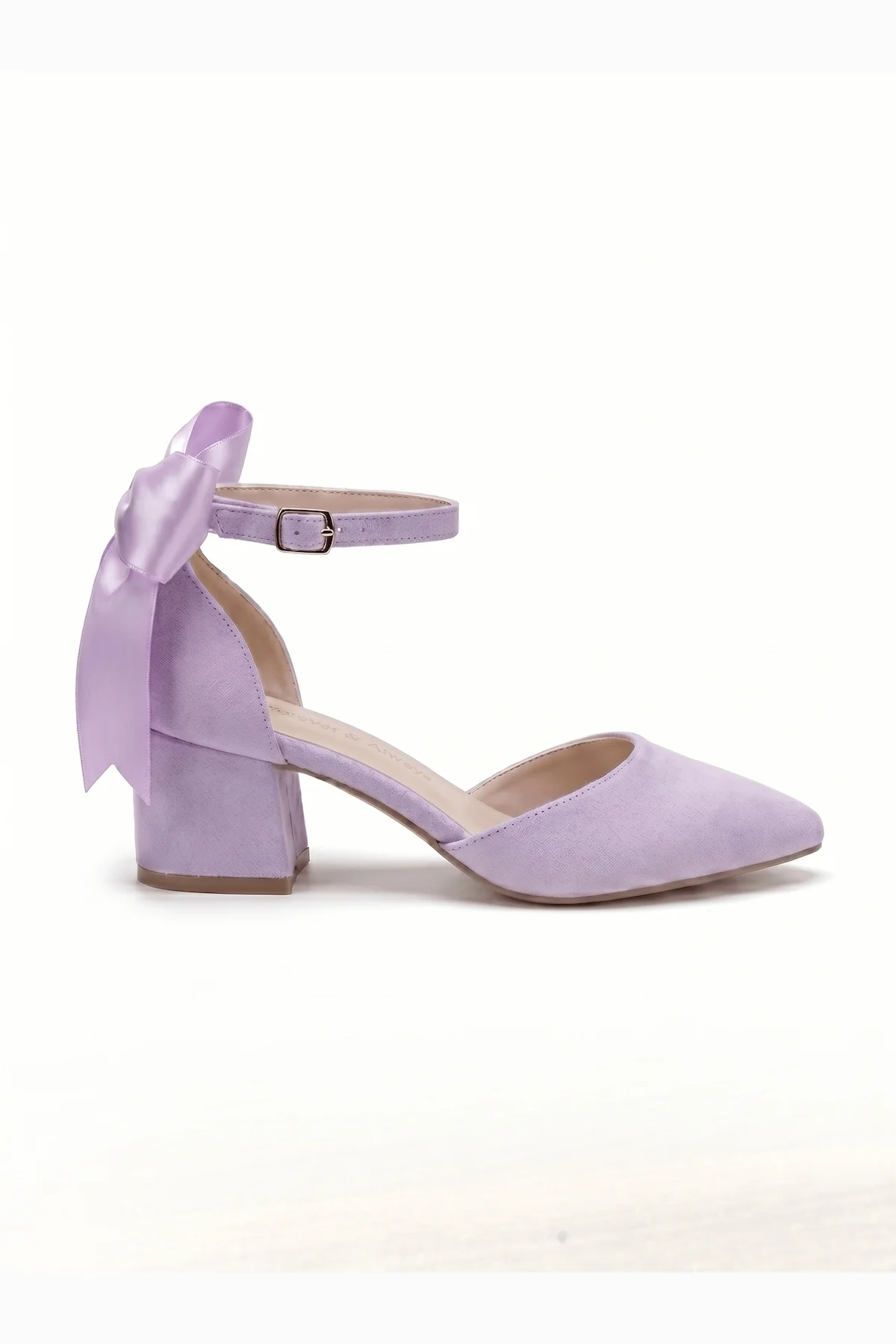 Arielle Lilac Suede Bow Ankle Strap Block Heel Sandal - Image 2