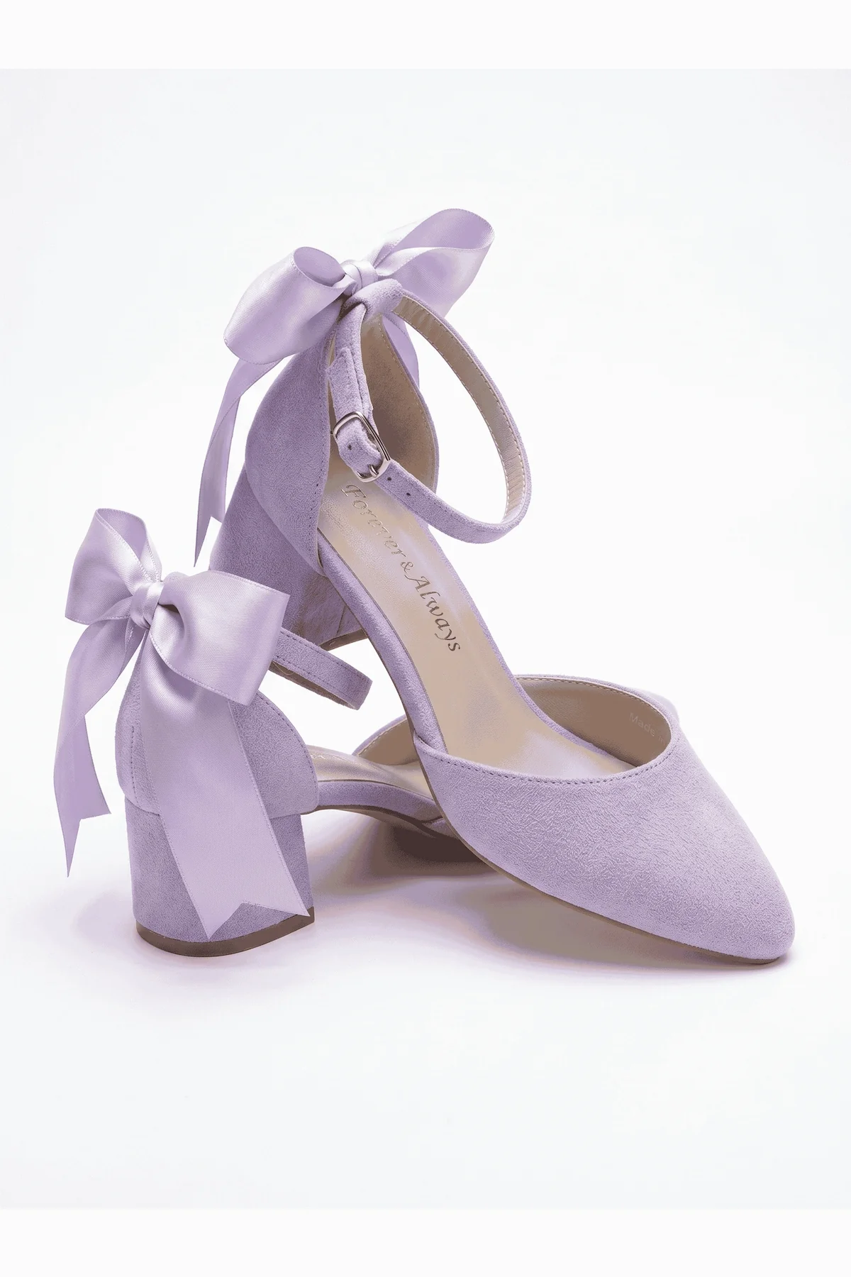 Arielle Lilac Suede Bow Ankle Strap Block Heel Sandal - Image 4