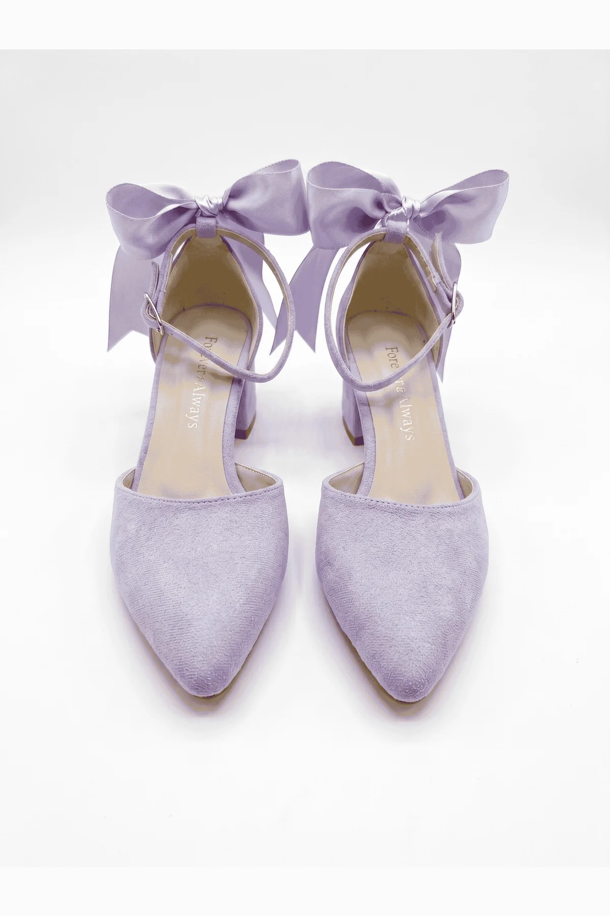 Arielle Lilac Suede Bow Ankle Strap Block Heel Sandal - Image 5