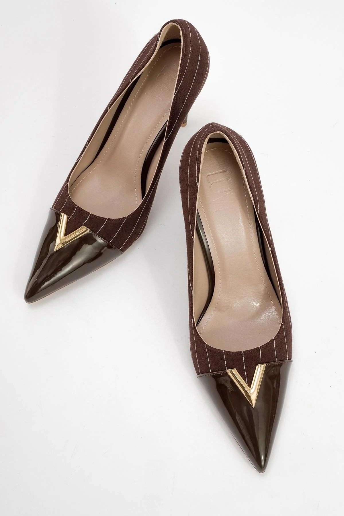 Arrow - Brown Striped Patent Gold Buckle High-Heel Shoe (Women) - Image 2