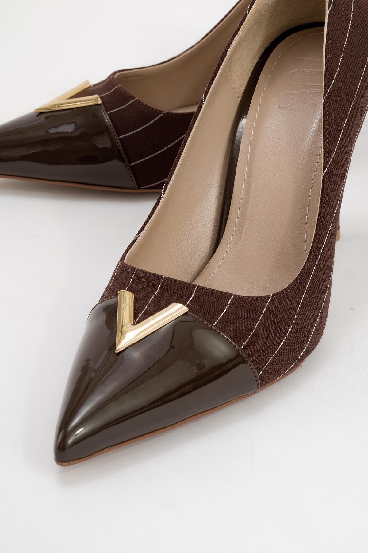 Arrow - Brown Striped Patent Gold Buckle High-Heel Shoe (Women) - Image 3