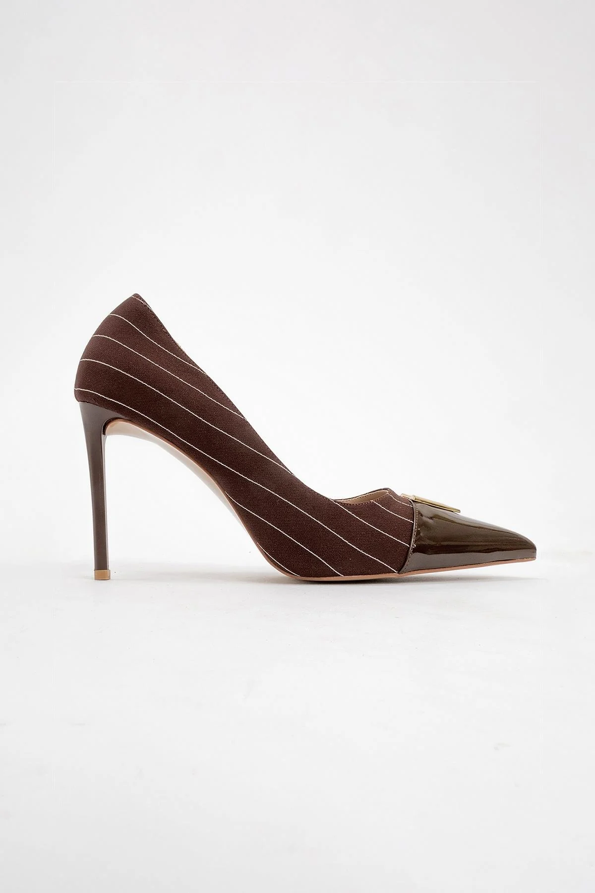 Arrow - Brown Striped Patent Gold Buckle High-Heel Shoe (Women) - Image 4