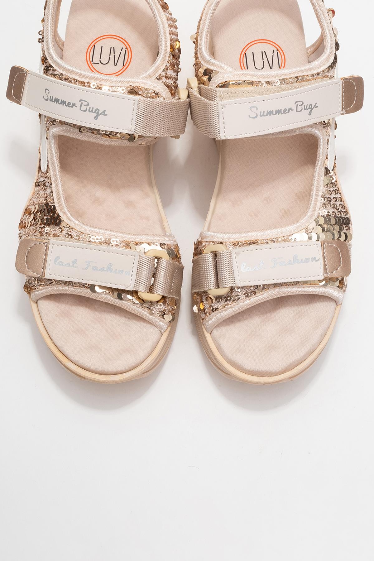Arthur - Beige Gold Sequin Strap Chunky Sole Sport Sandal (Women) - Image 2