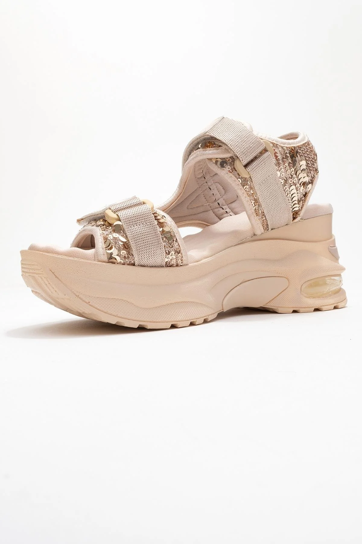 Arthur - Beige Gold Sequin Strap Chunky Sole Sport Sandal (Women) - Image 4