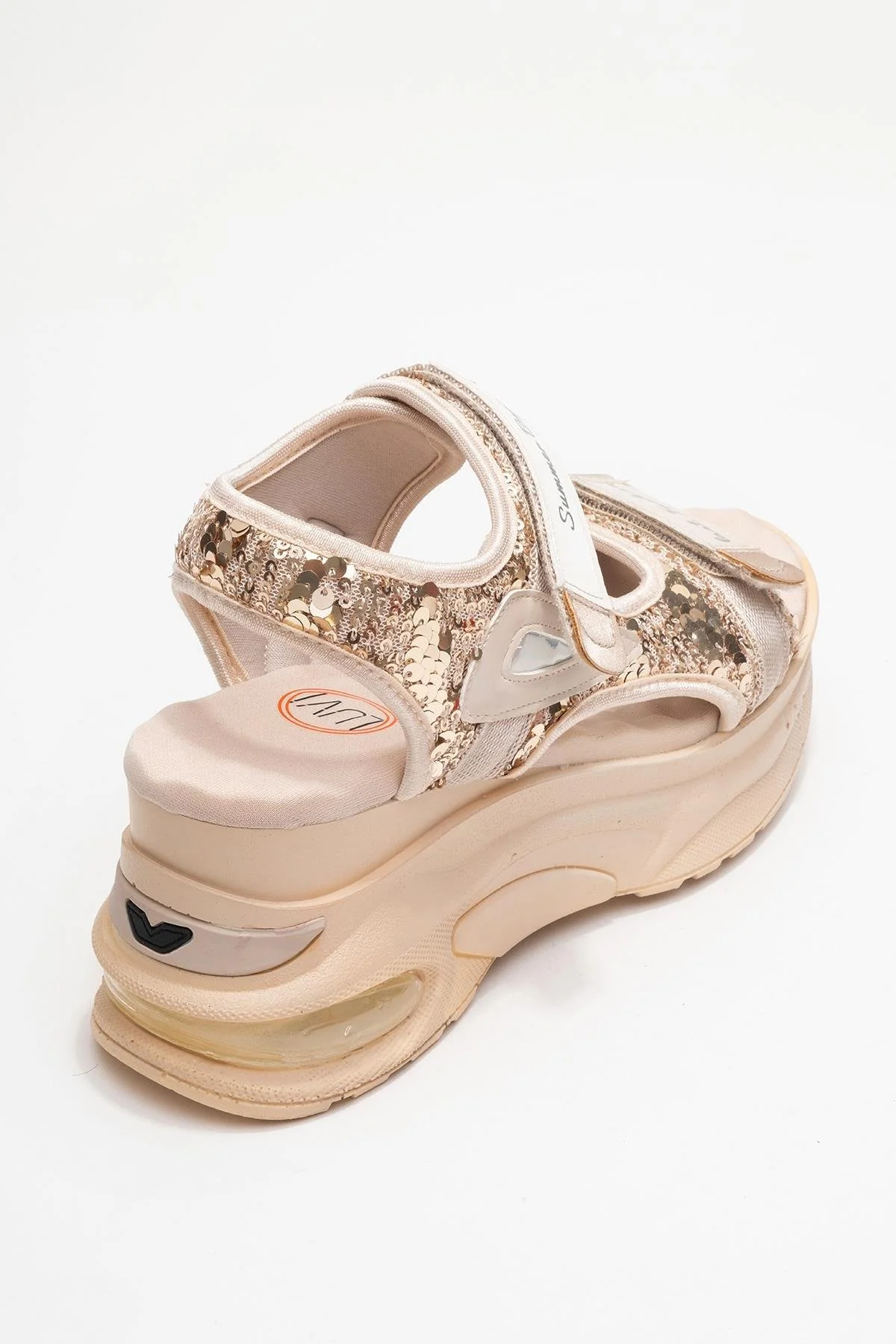 Arthur - Beige Gold Sequin Strap Chunky Sole Sport Sandal (Women) - Image 5