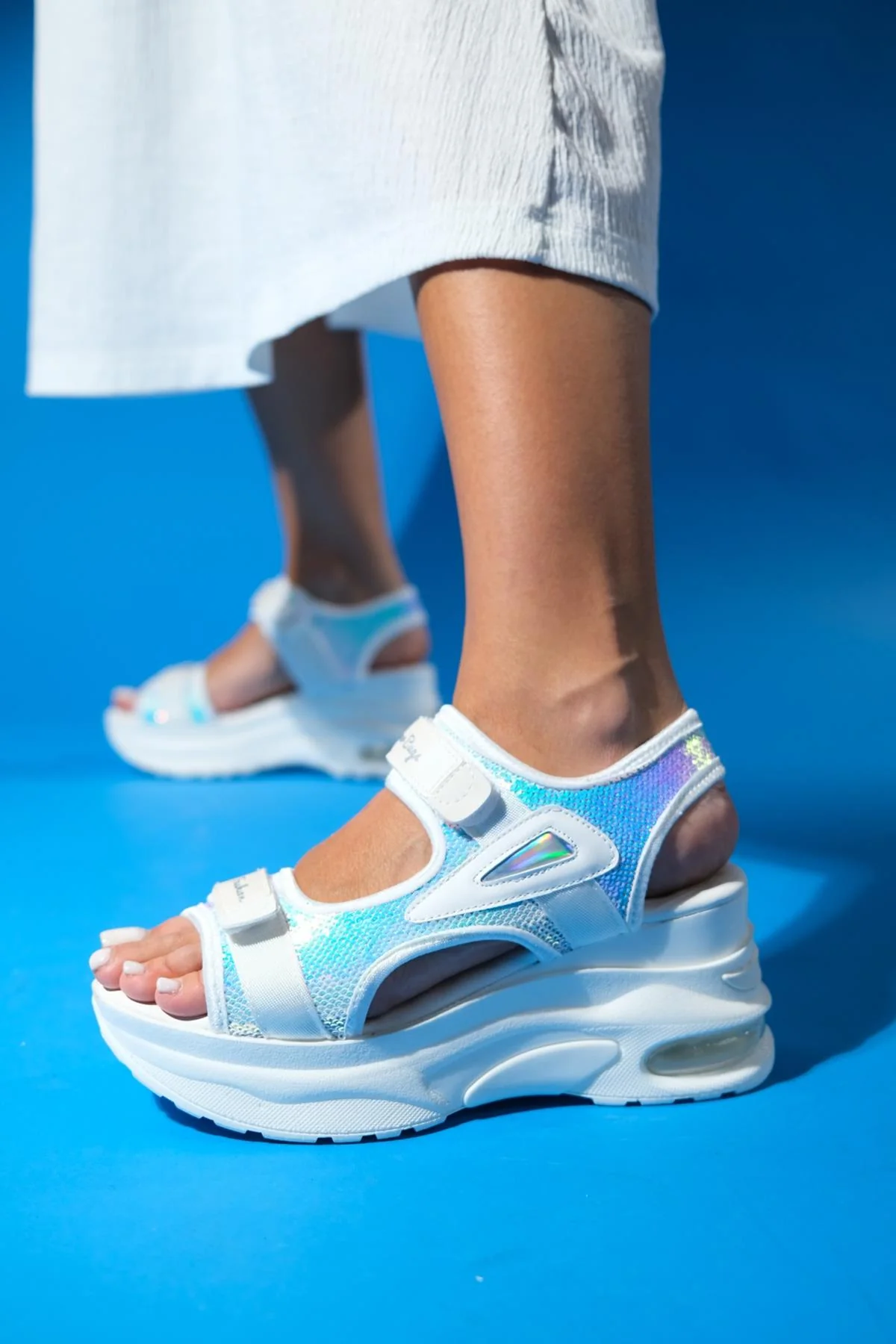 Arthur - White Sequin Strap Chunky Platform Sport Sandal (Women) - Image 7