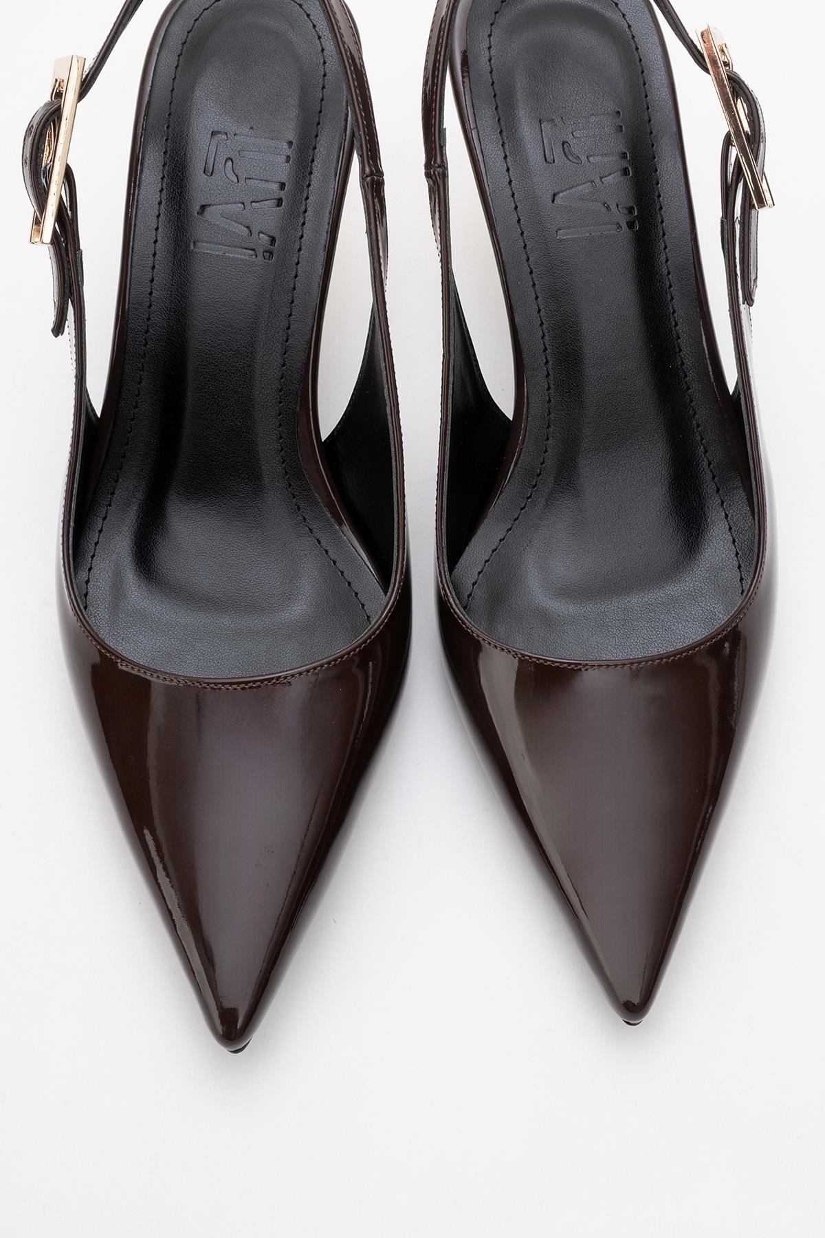 Arty - Brown Patent Pointed Toe Slingback Stiletto (Women) - Image 2