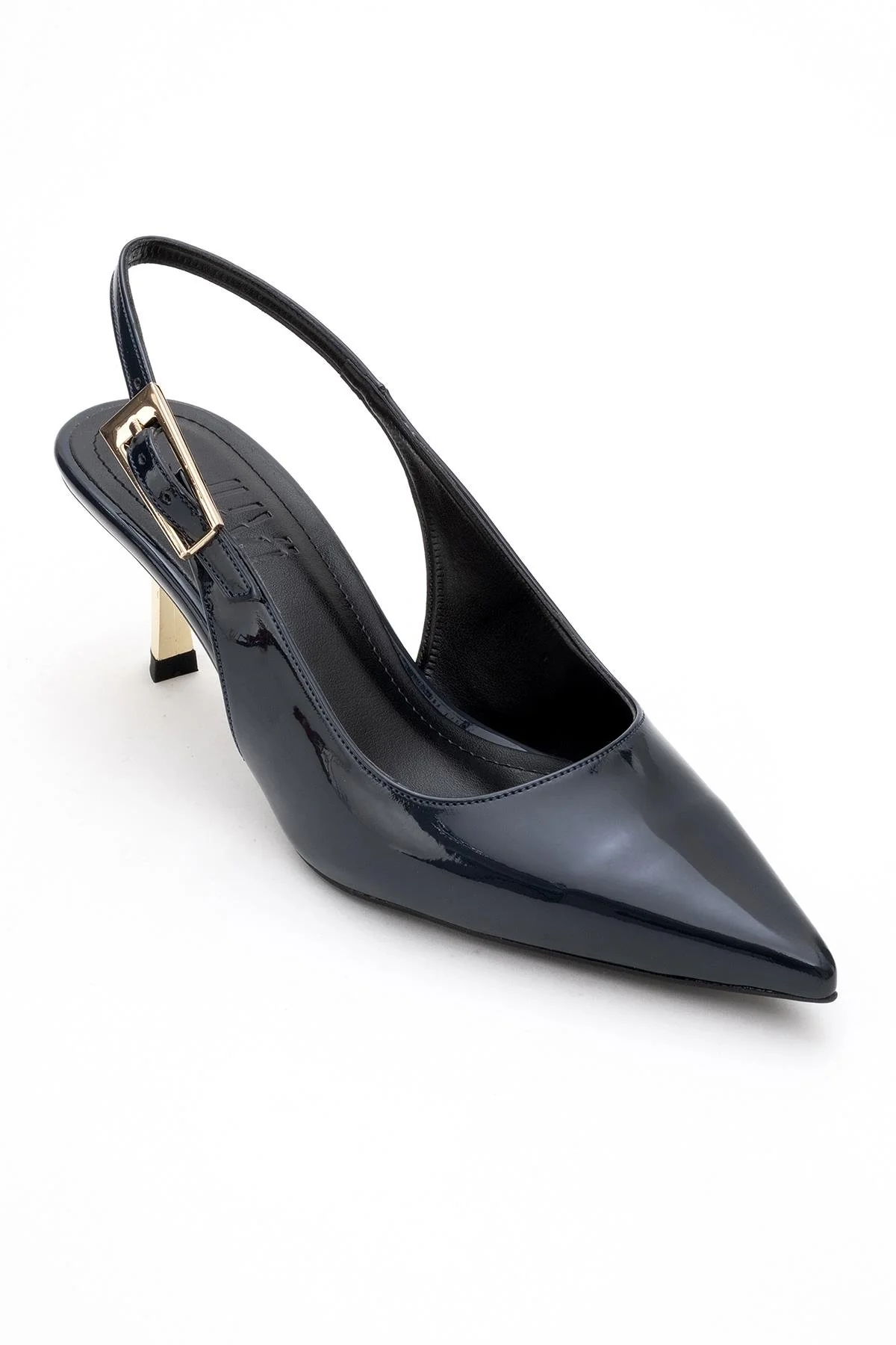 Arty - Navy Patent Buckled Pointed Toe Slingback Stiletto (Women) - Image 3