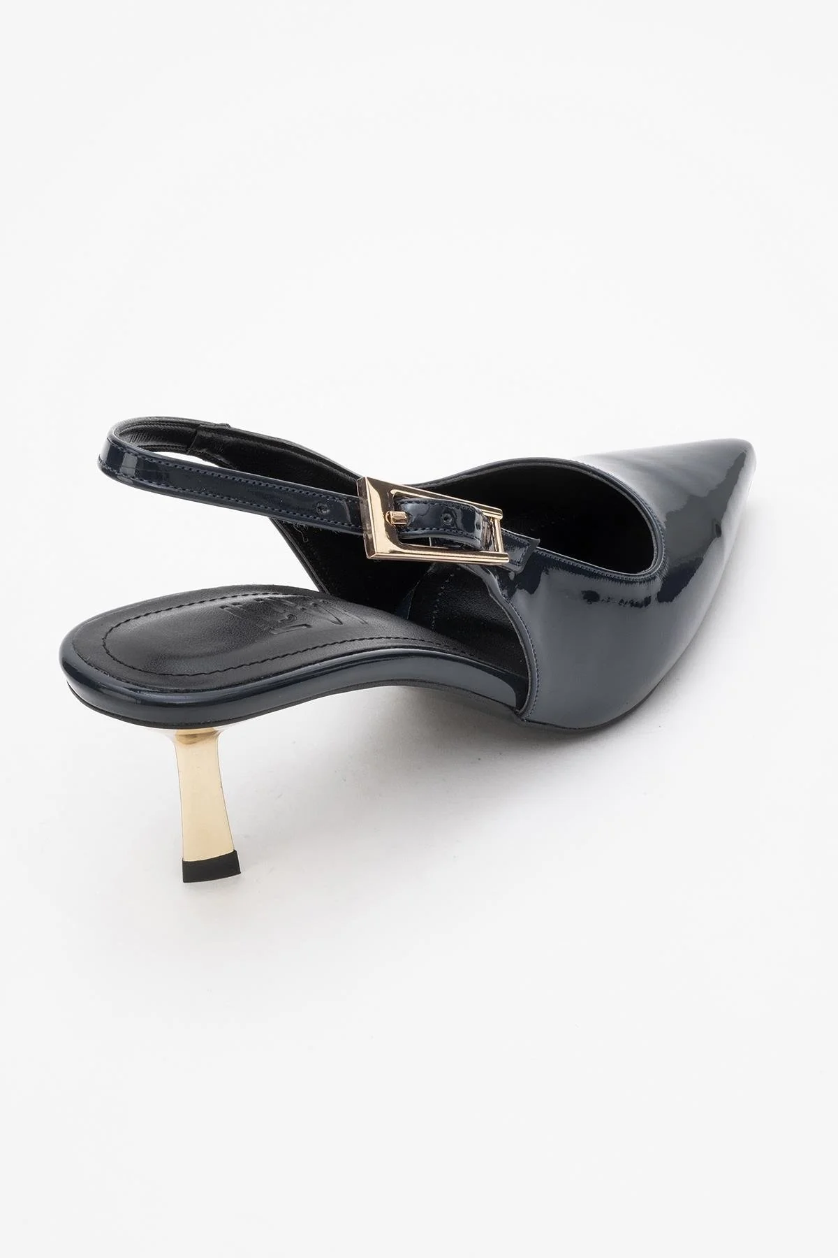Arty - Navy Patent Buckled Pointed Toe Slingback Stiletto (Women) - Image 5