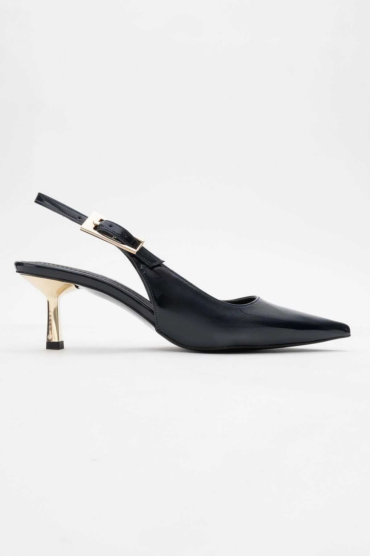 Arty - Navy Patent Buckled Pointed Toe Slingback Stiletto (Women) - Image 6