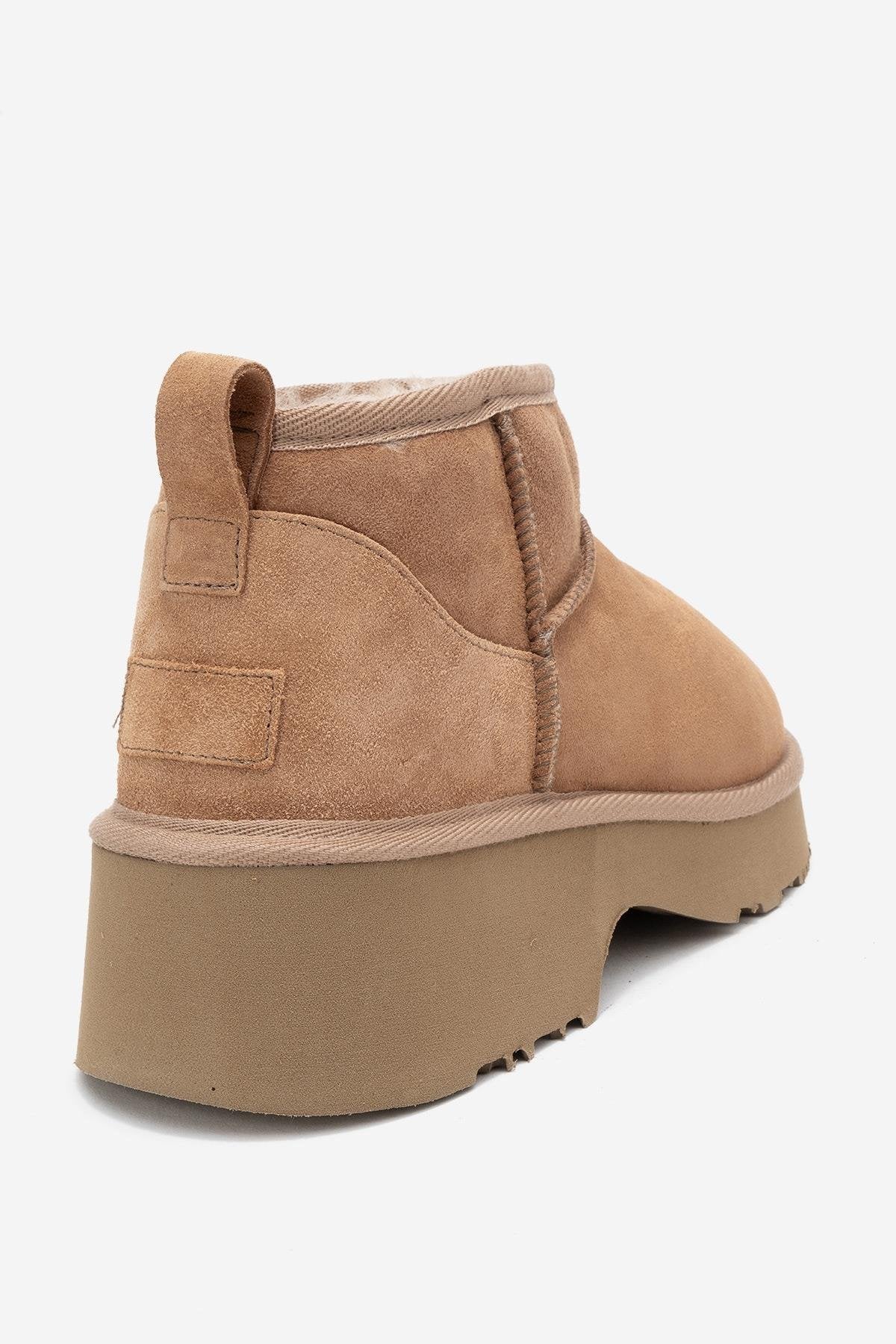 Ary - Tan Suede Fur-Lined Genuine Leather Platform Ankle Boot (Women) - Image 5