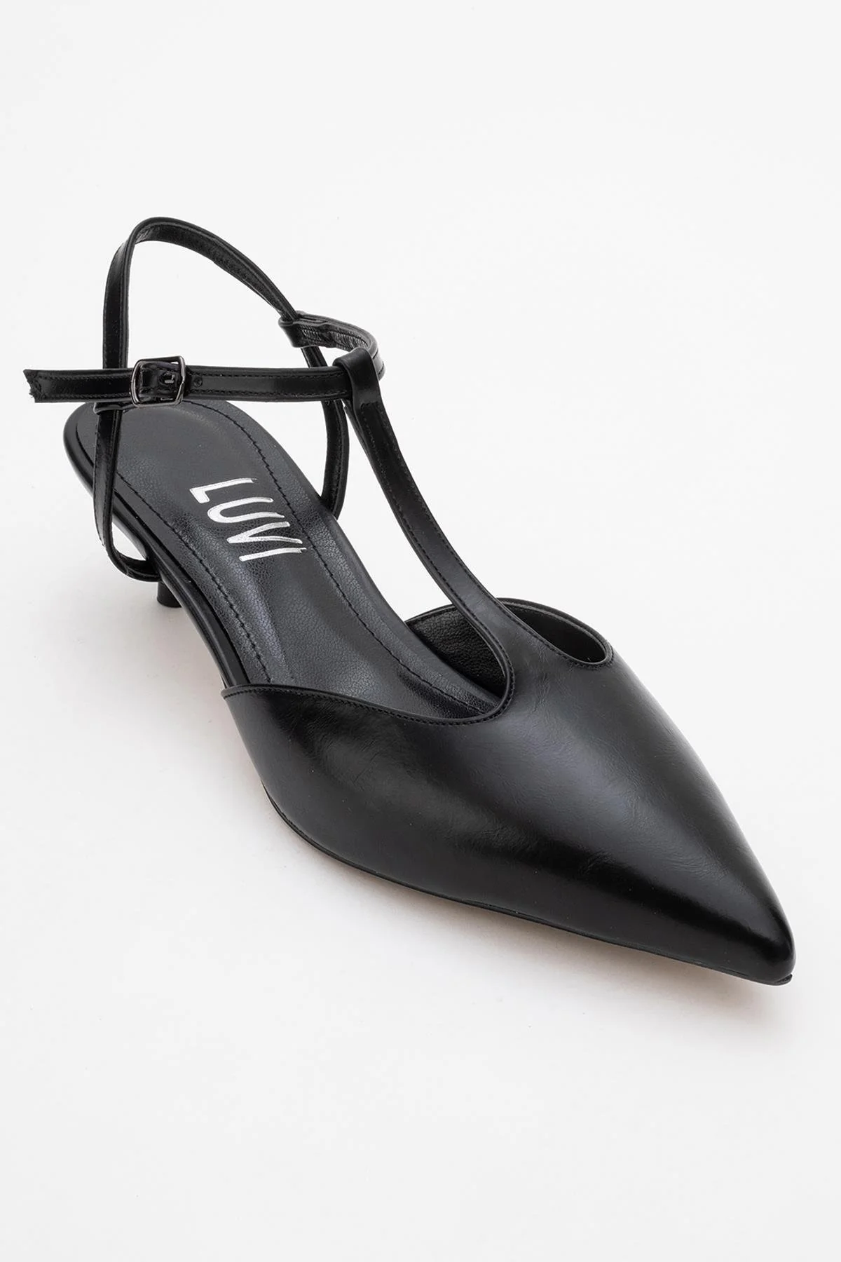 Asher - Black Pointed Toe Open Back Low Heel Shoe (Women) - Image 3