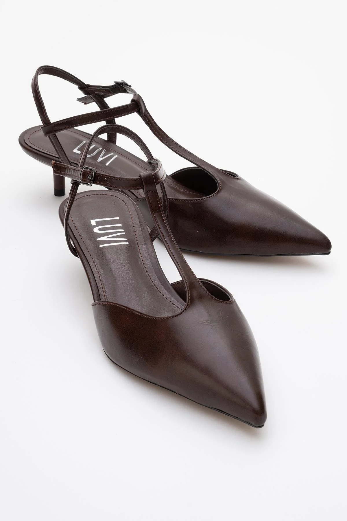 Asher - Brown Pointed Toe Backless Low Heel Pump (Women)